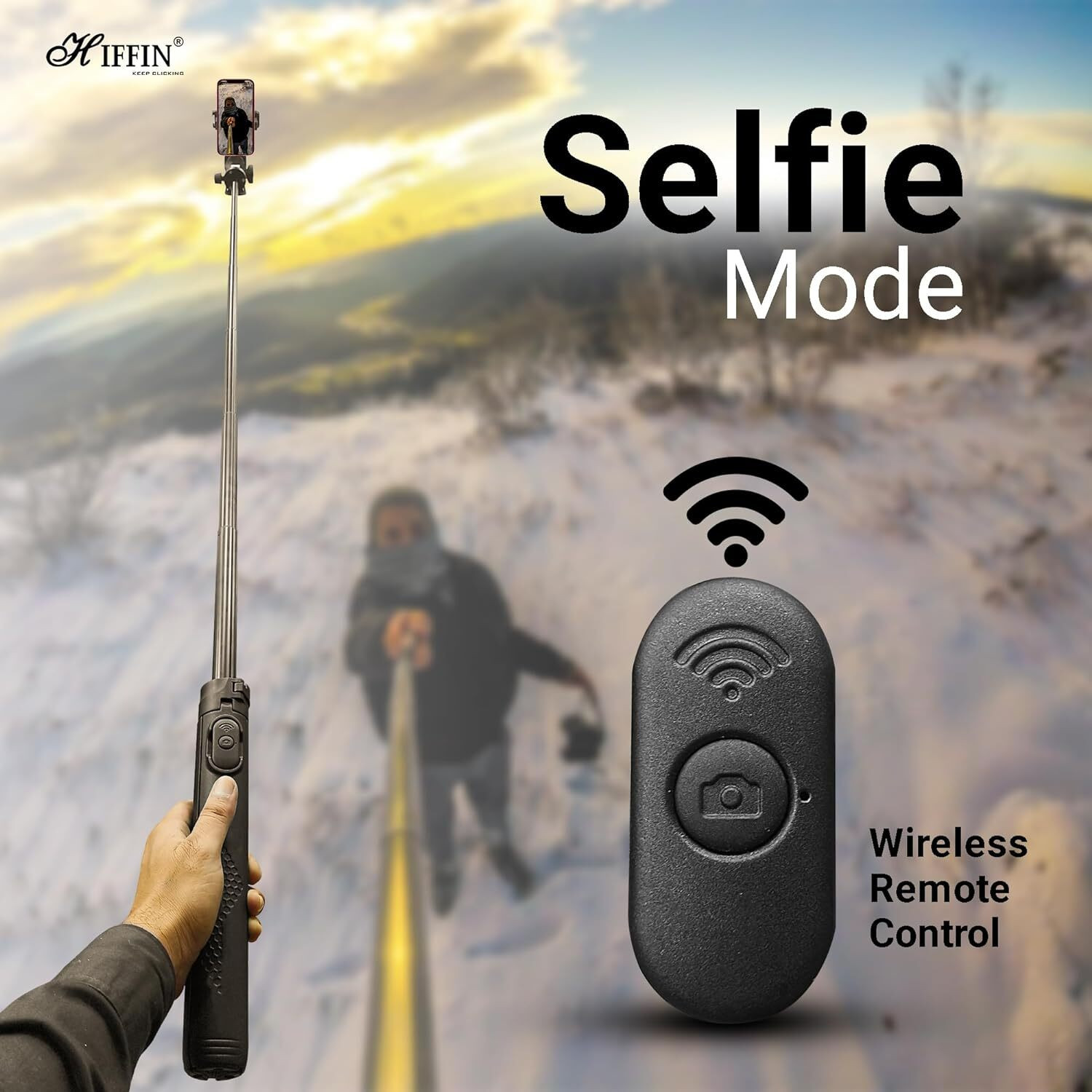 Image of Hiffin HST-61 1.6Meter Portable Long Tripod Selfie Stick with Wireless Remote & 3 Legs Tripod