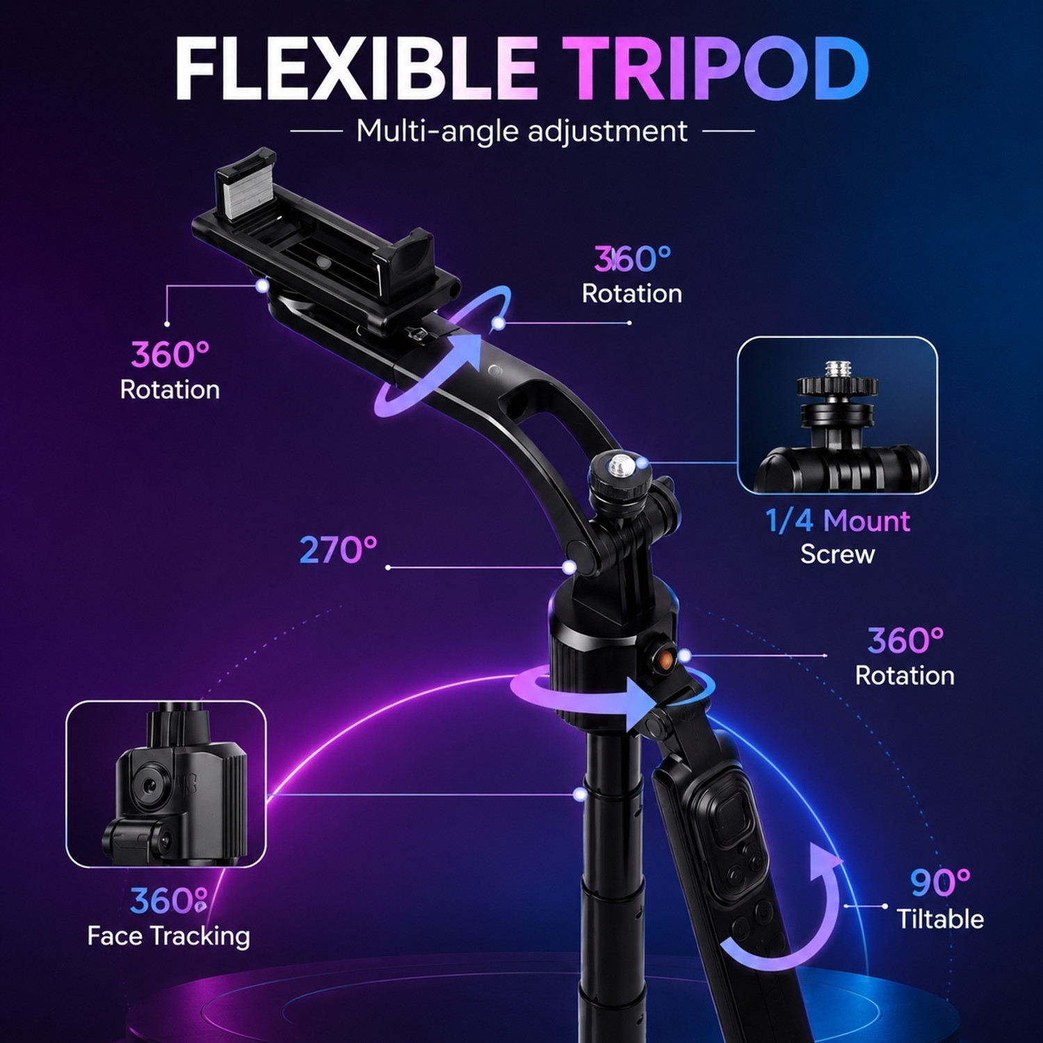 Image of ATMHM R16S 360 Rotation Long Selfie Stick with Light Monopod Kit, Tripod (Black, Supports Up to 1400 g)