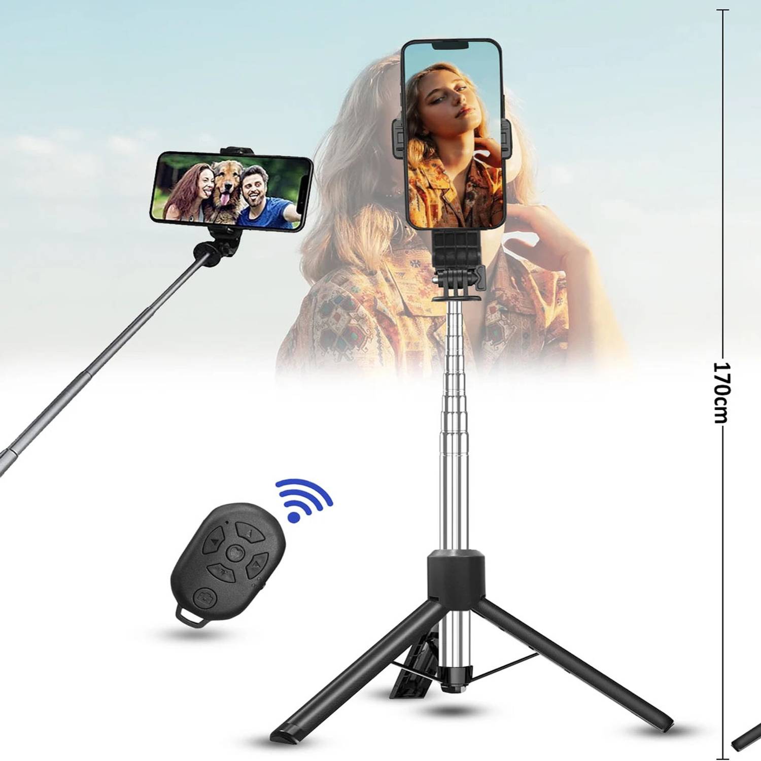 Wanzhow Wireless Bluetooth Remote | 360° Phone Mount for Travel, Single Gimbal for Mobile