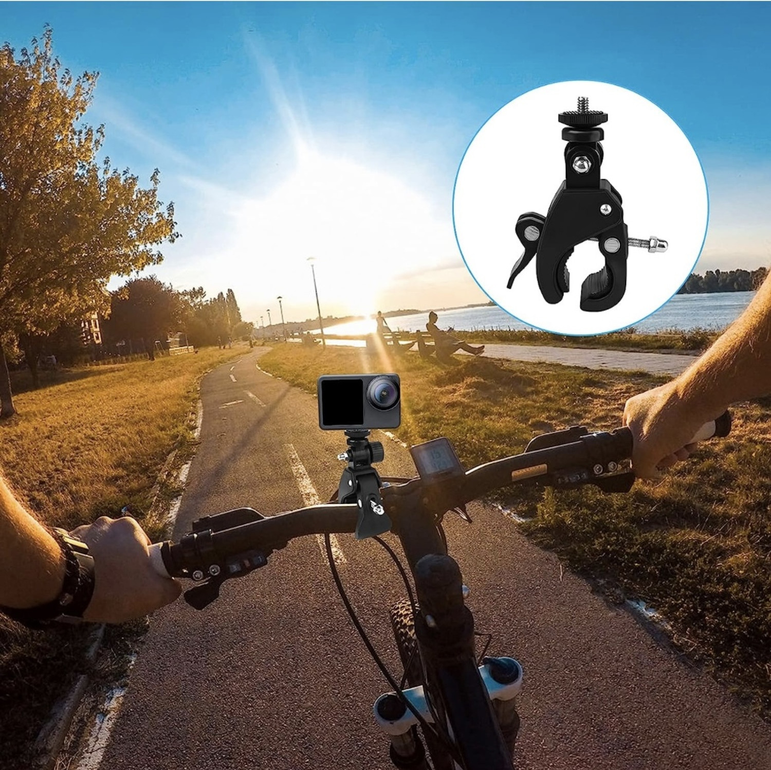 Image of FKU 2PC Clamp Tripod Bike Bicycle Handlebar Handle Bar Camera Mount +Tripod Adapter Tripod Bracket
