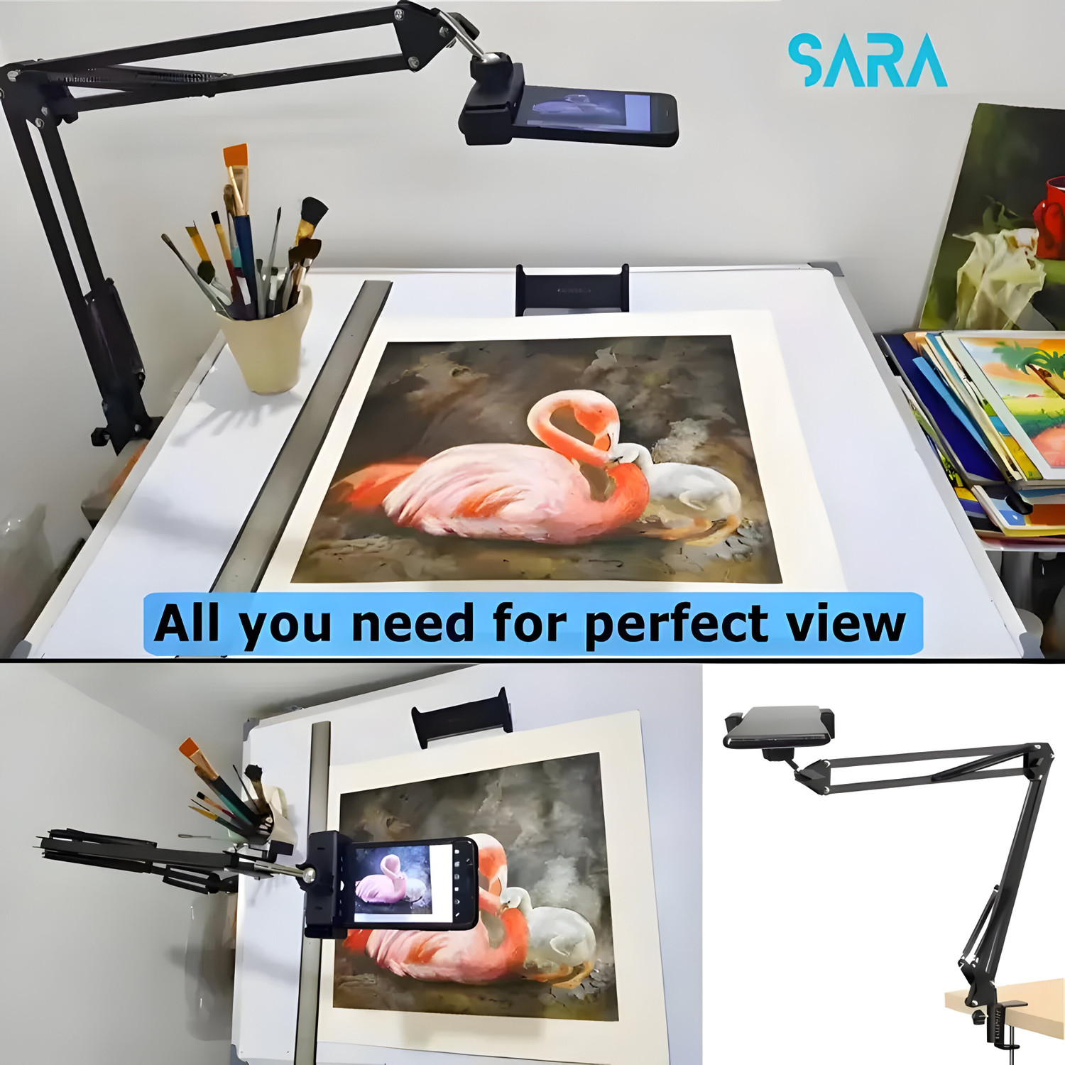 Image of TRUWEL Adjustable Desk Clamp Mobile Stand for Video Calls Tripod Clamp
