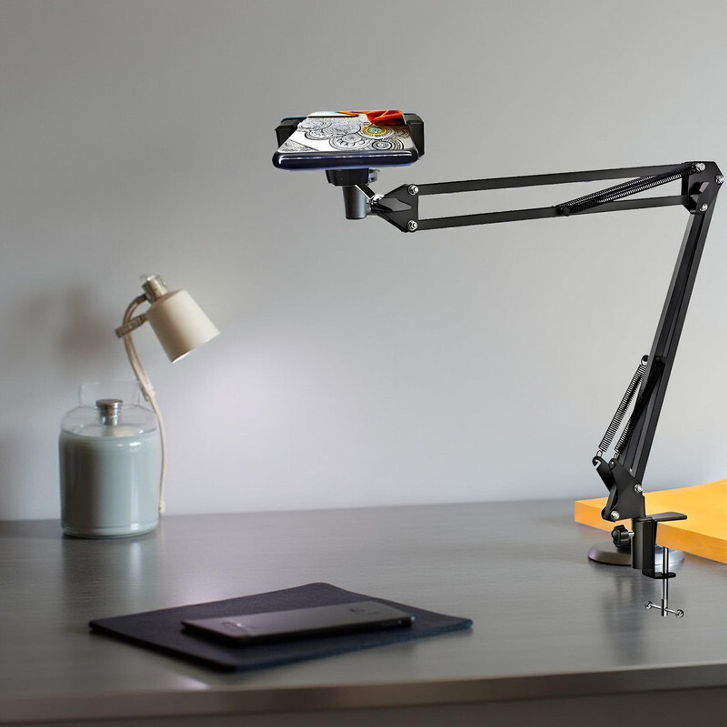Image of TRUWEL Adjustable Desk Clamp Mobile Stand for Video Calls Tripod Clamp