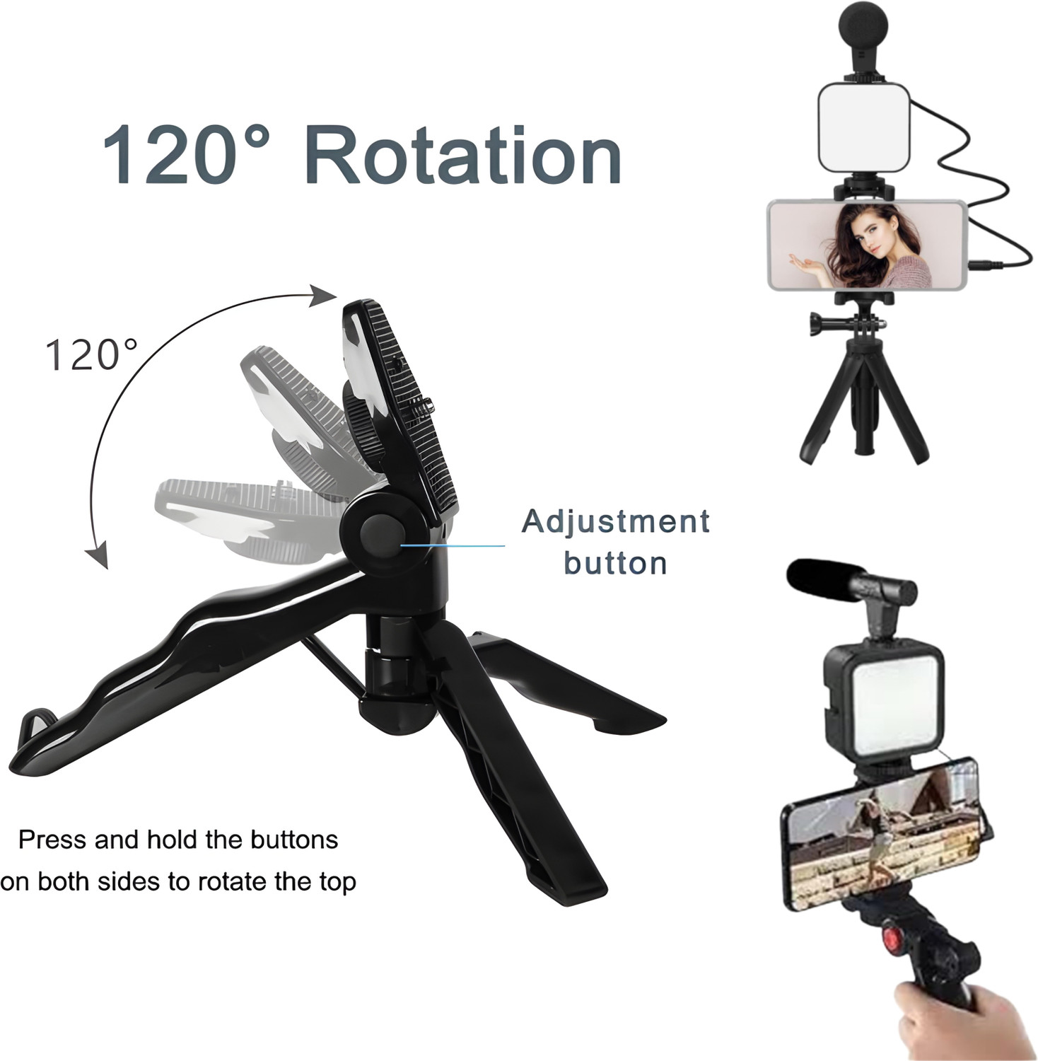 Image of Yachyae Professional 6-in-1 Vlogging Kit with Tripod, LED & Mic for Phone Videos Tripod Kit