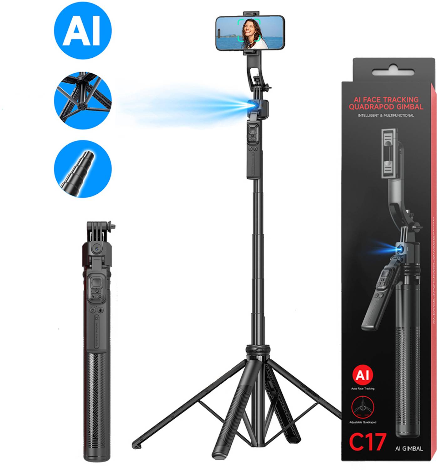 NETZI CL07 Bluetooth Selfie Stick Tripod with Remote for Android iPhone Mobile Stand Tripod Kit
