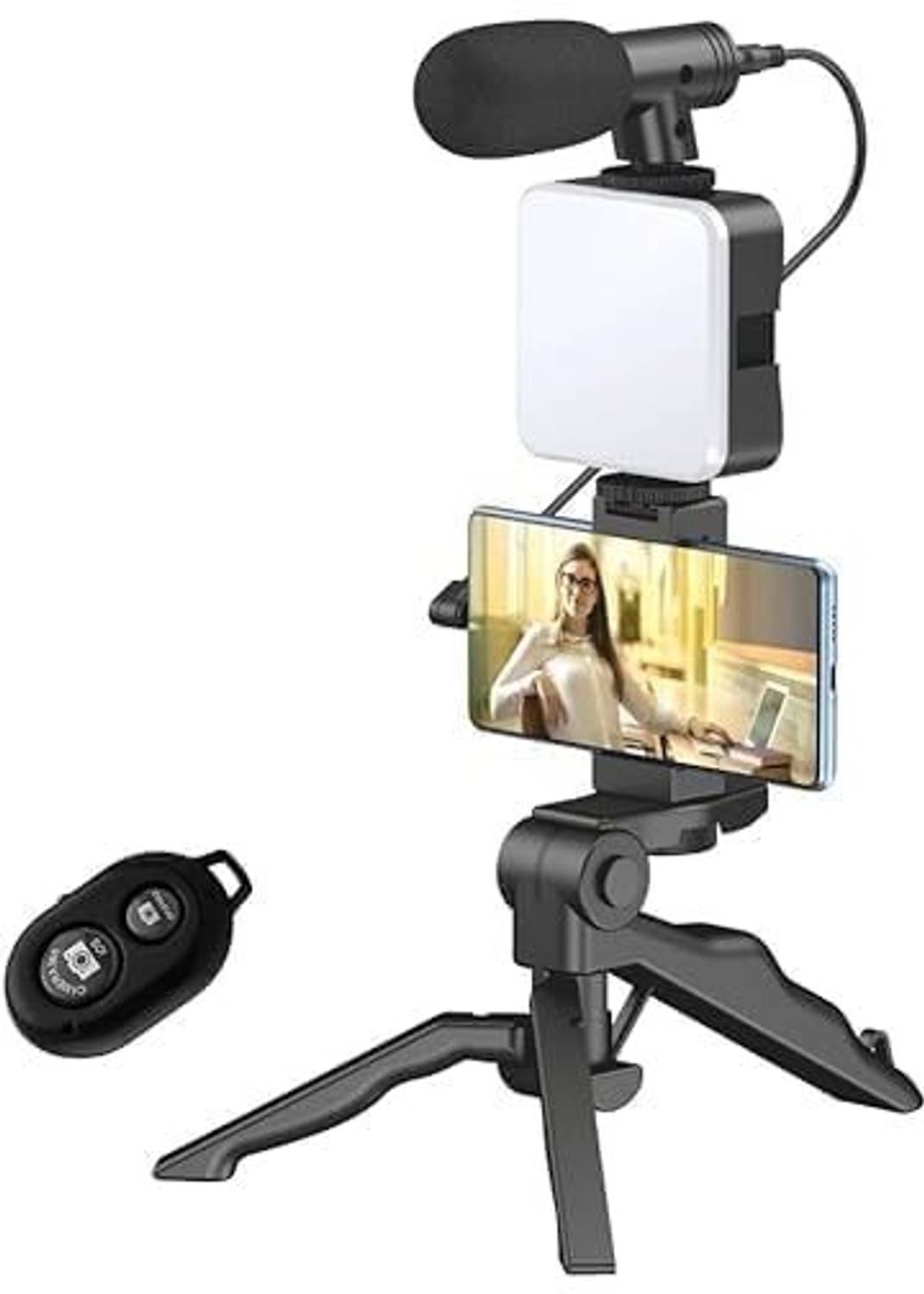 Trendikka 6 in 1 Mobile Vlogging Kit with Mic, LED Light & Bluetooth Remote Tripod Kit