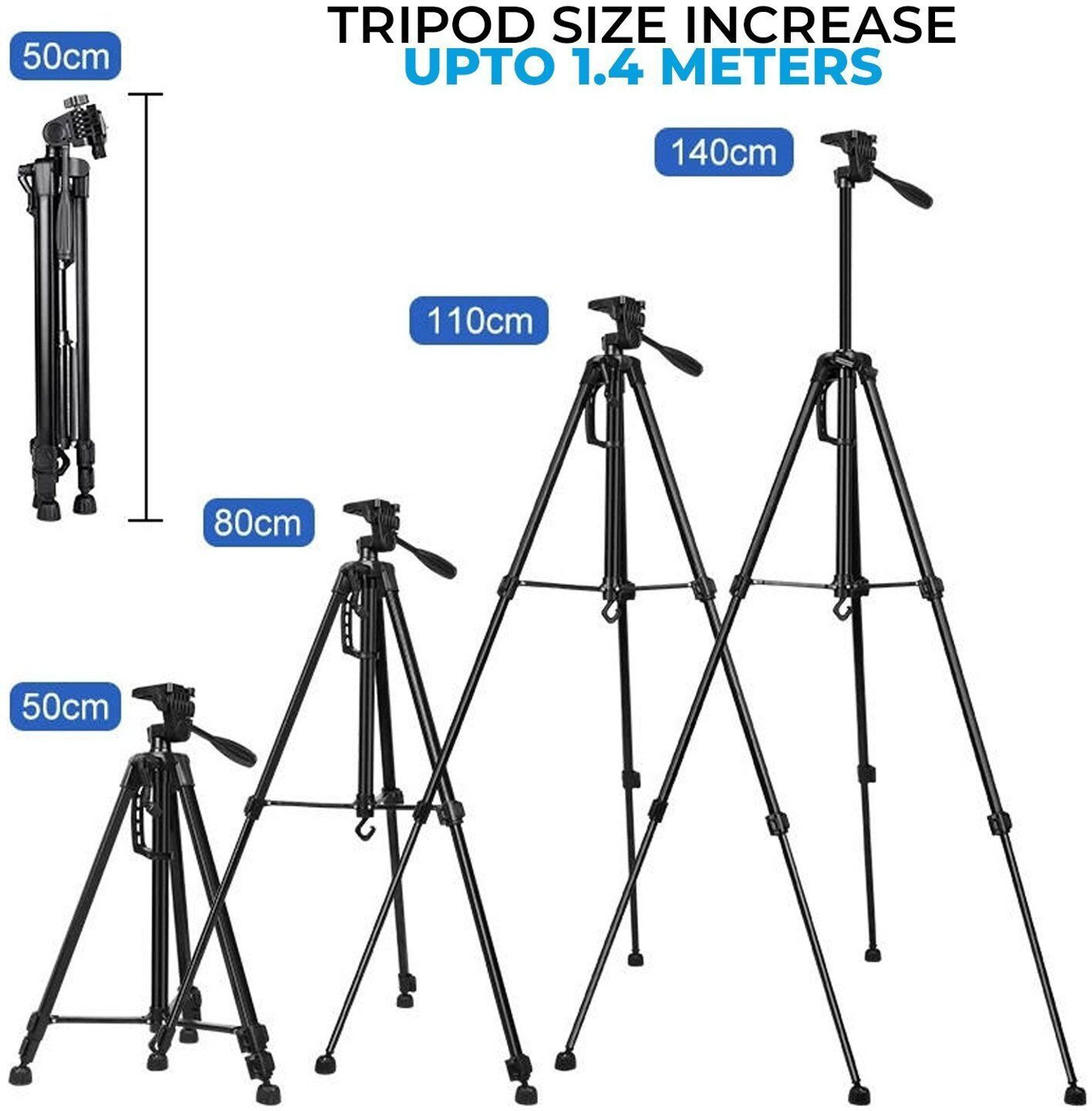 Image of BONTECH 3366 Height Adjustable Aluminum Alloy Tripod Compatible with All Smart Phones, Tripod