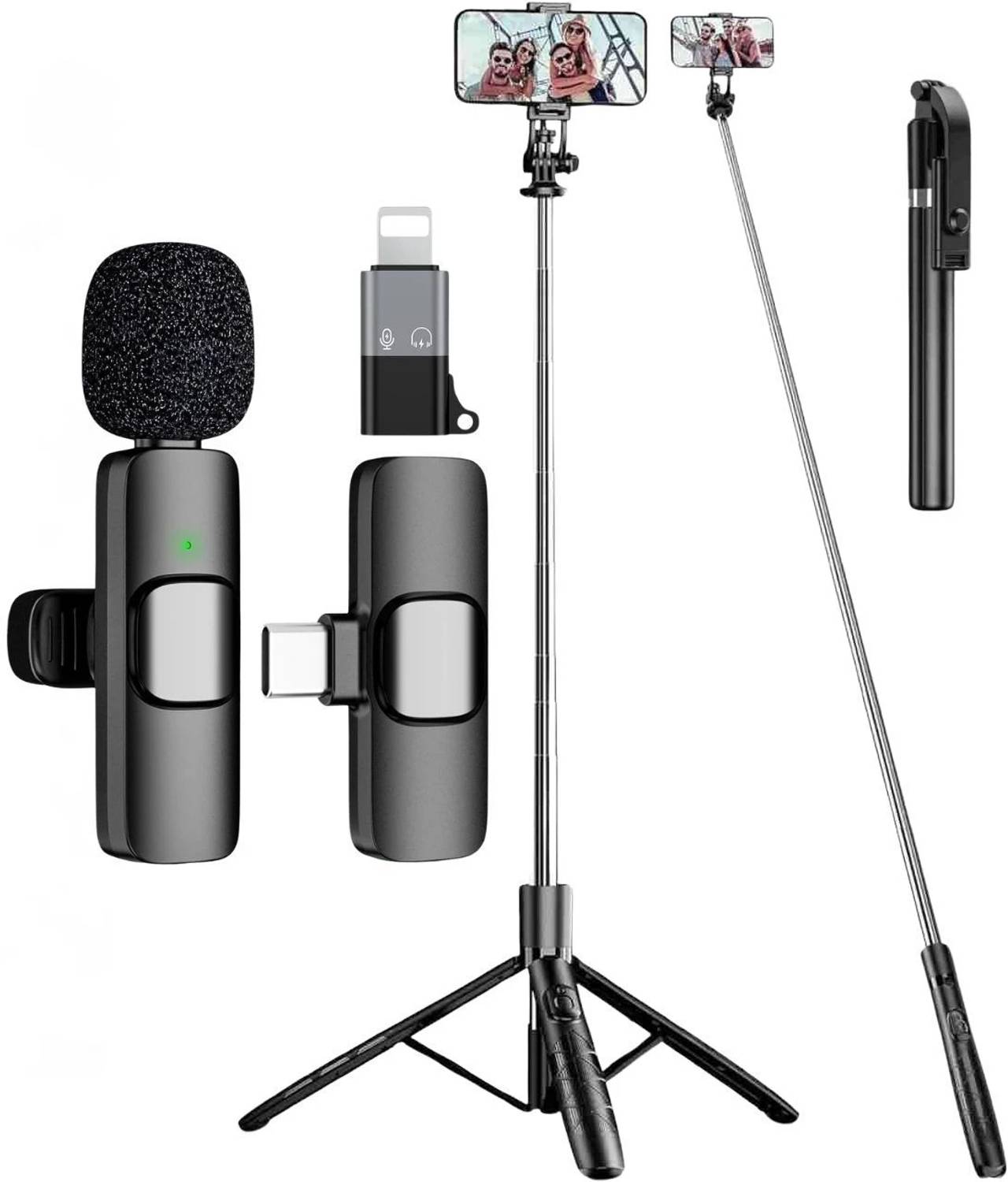 GADGETSWEAR (Combo with Wireless Lavalier K8 Mic) Selfie Stick with Tripod, 360 Deg Rotating Tripod Kit