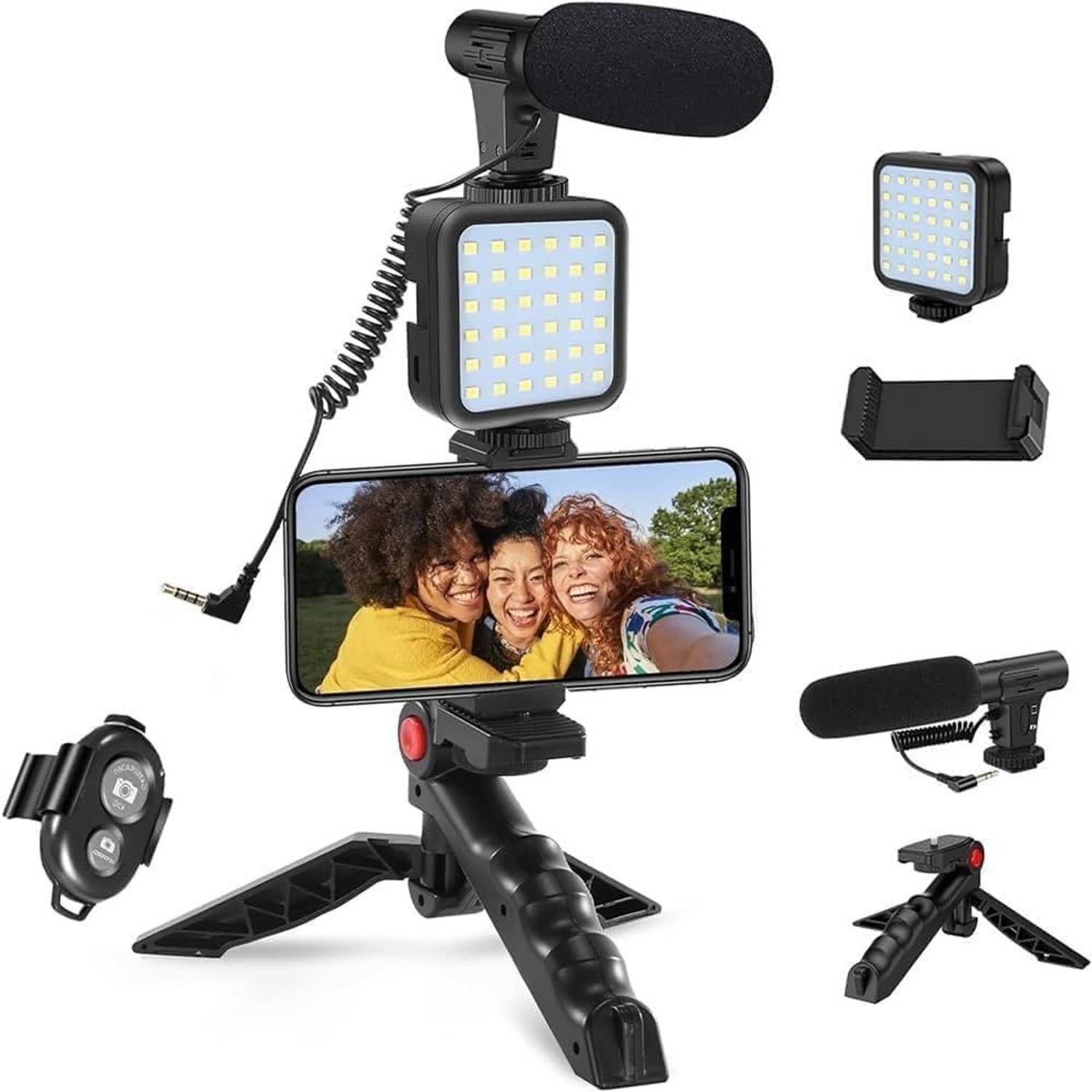 Clefairy Vlogging Kit with Tripod, LED Light, Microphone and Phone Holder Tripod Kit