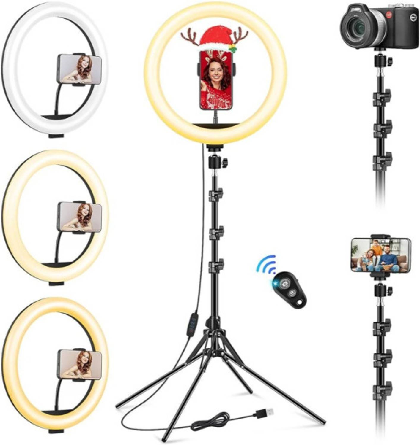 SHUDAUSHI Portable 7 Feet Tripod WIth Ring Light & Bluetooth & Mobile Clip Holder. Tripod Ball Head, Tripod Kit