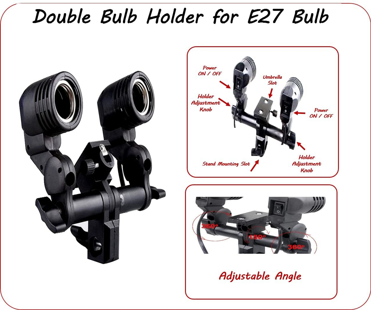 Image of PICPRO E27 Double Bulb Holder Photography Camera Rig