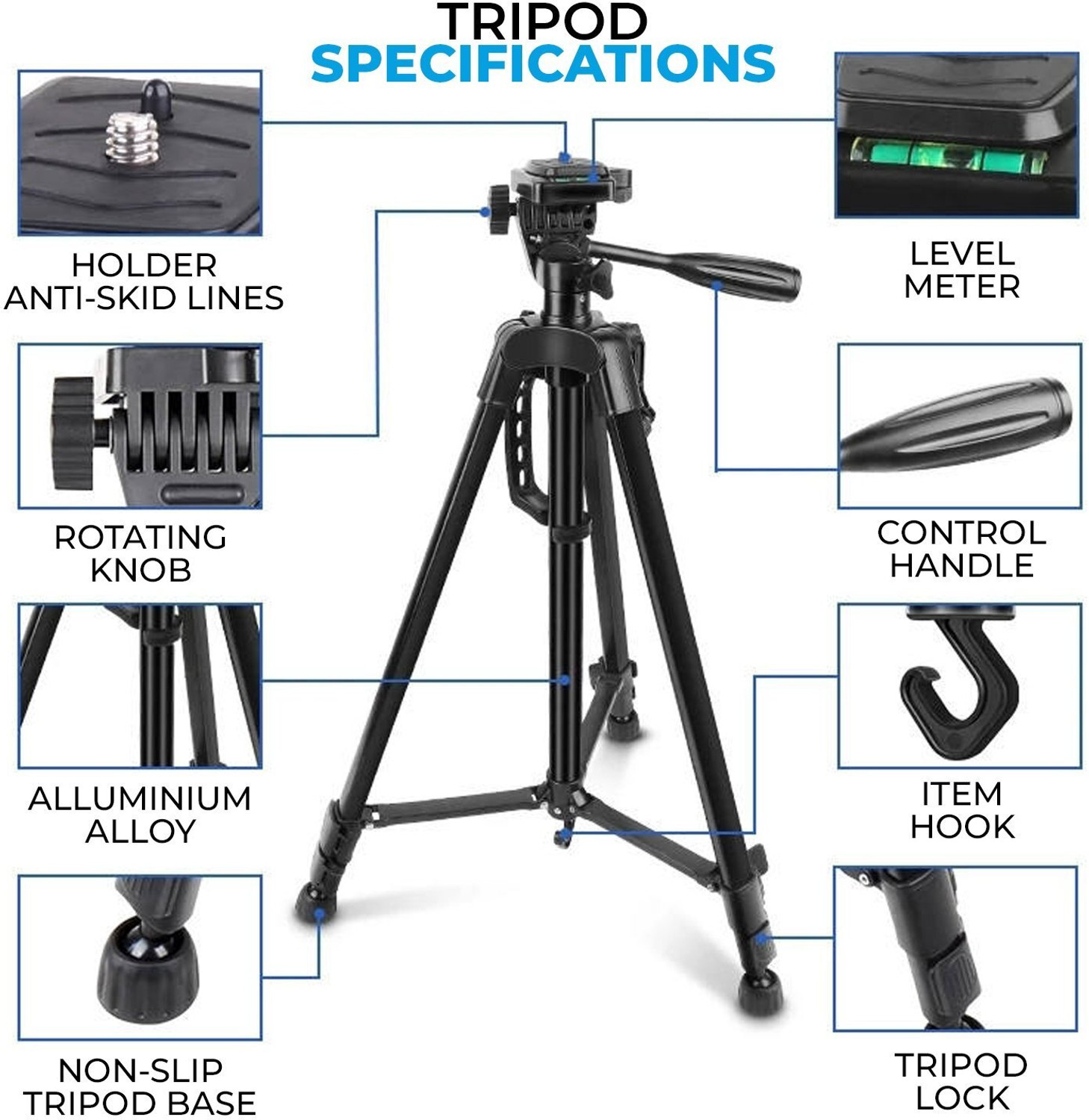 Image of JPY 3366 Height Adjustable Aluminum Alloy Tripod Tripod