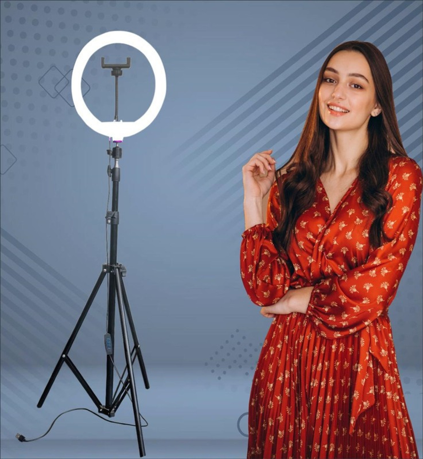 Image of SHINEON 10 inch Big LED Ring stand studio light with 7ft tripod for Mobile reels and video Tripod Kit