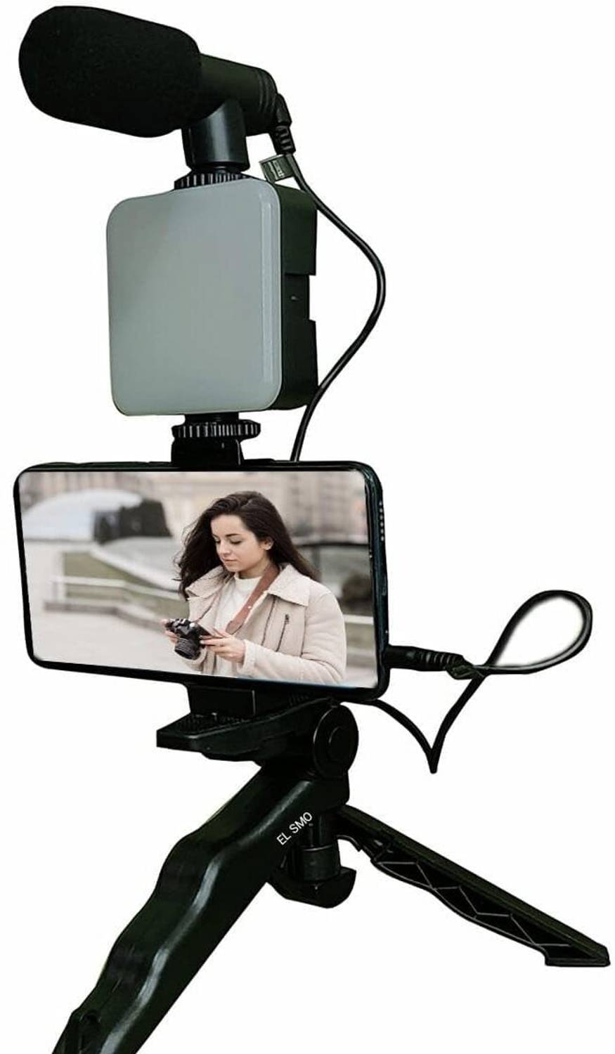 Trendy turn Blogging Kit,Mic,Tripod Stand, LED Light & PhoneHolderClip For Making Video Tripod Kit