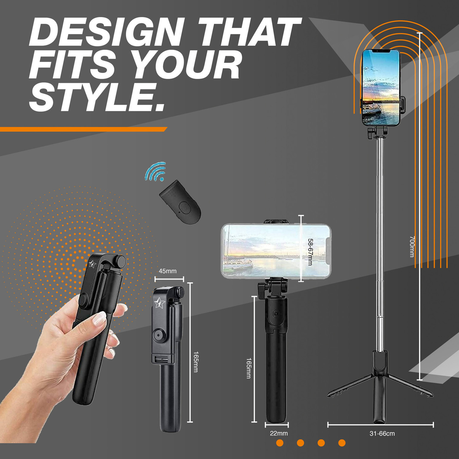 Image of Hold up Tripod Selfie Stick with Bluetooth Remote Tripod