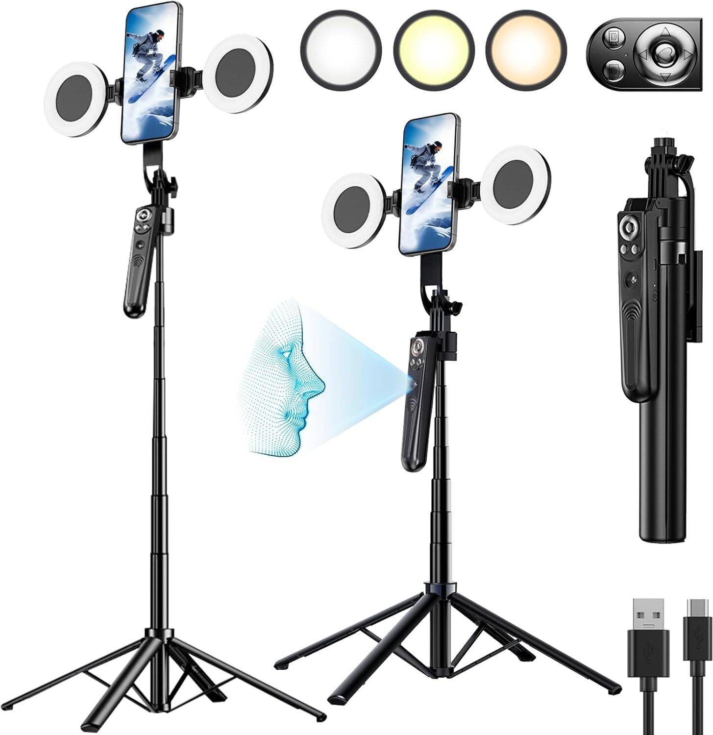 FKU ES-B181K 1.8M AI Selfie Stick with Light - Image 1