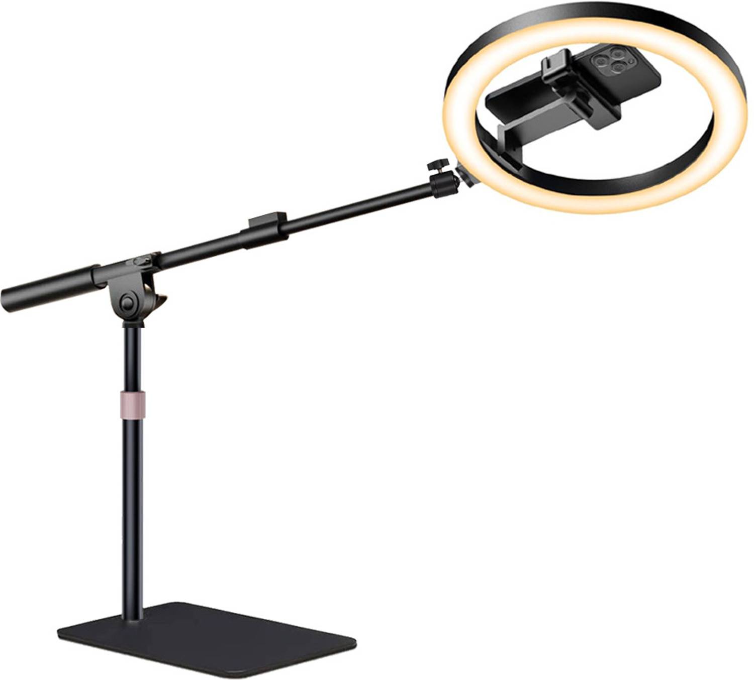 BROLAVIYA No Shadow Overhead Video Phone Floor Stand,Metal Arm,10inch Selfie Ring Light Tripod