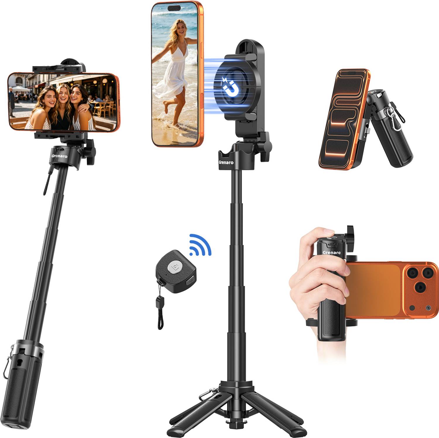 GRENARO Tripod for Mobile, 2-in-1 Magnetic\Clamp Combo Tripod, Rotatable Tripod Stand Tripod, Tripod Bracket