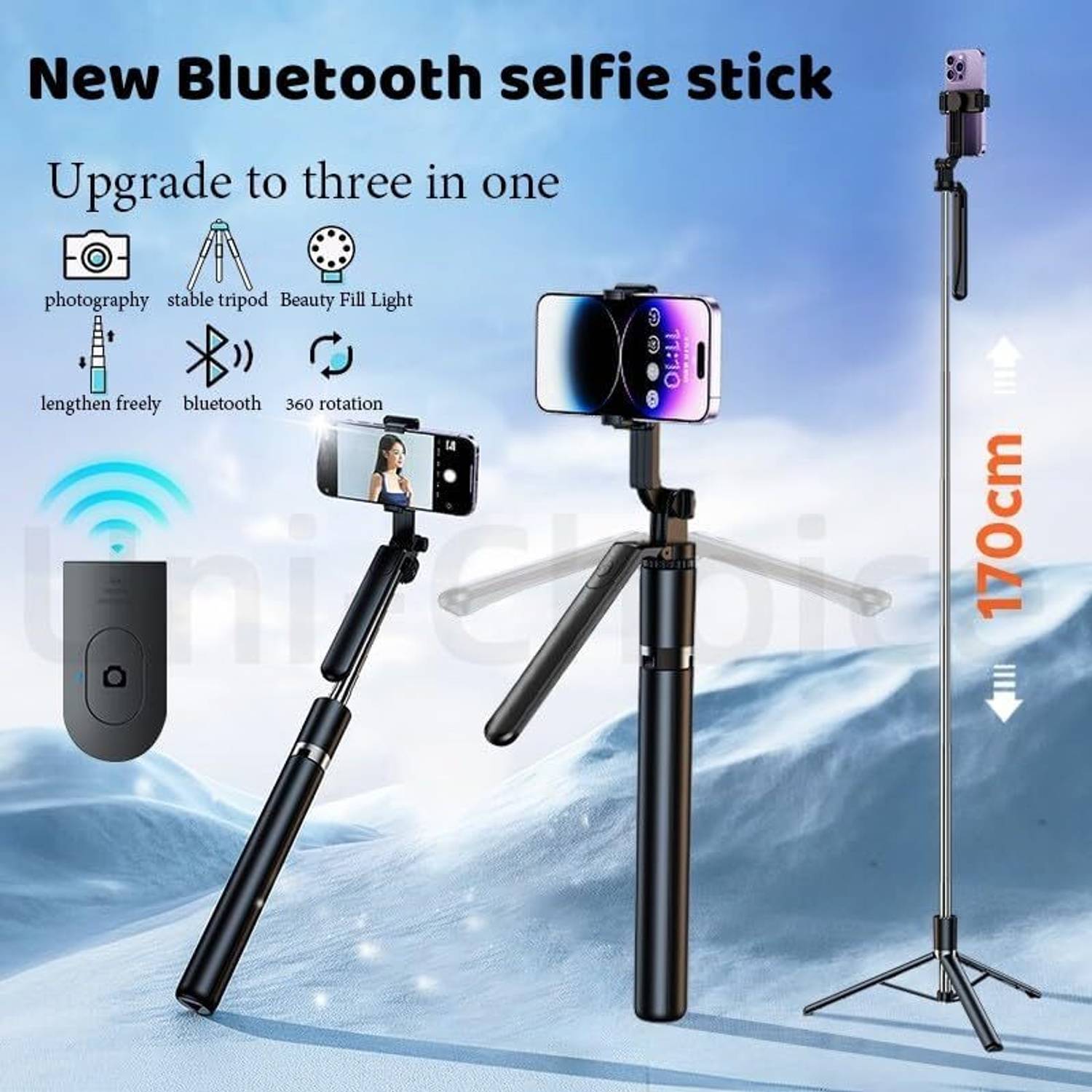 Sconzi R16S 360° Rotation Selfie Stick with Light Tripod - Image 3