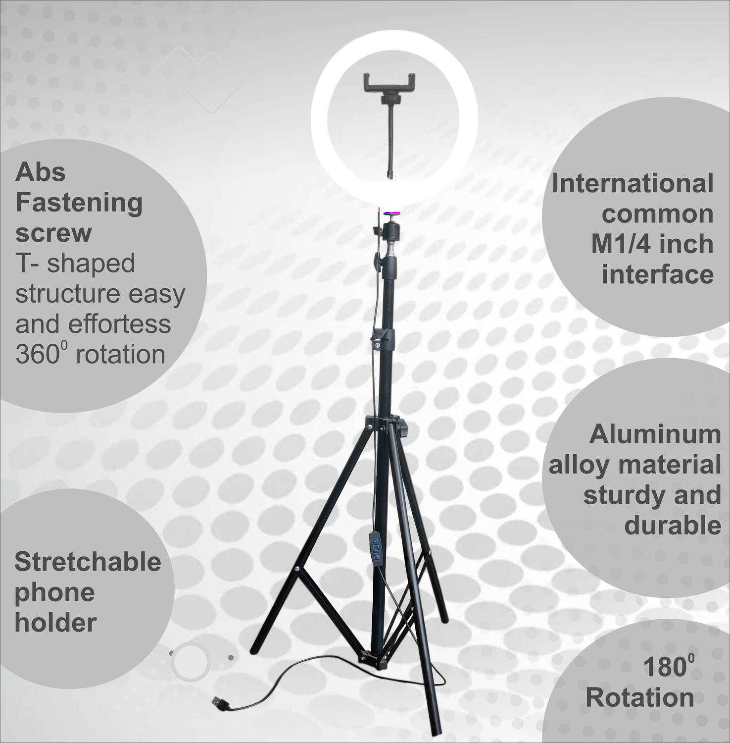 airtech 7" Metal Tripod with 10" LED Ring Light - Image 3
