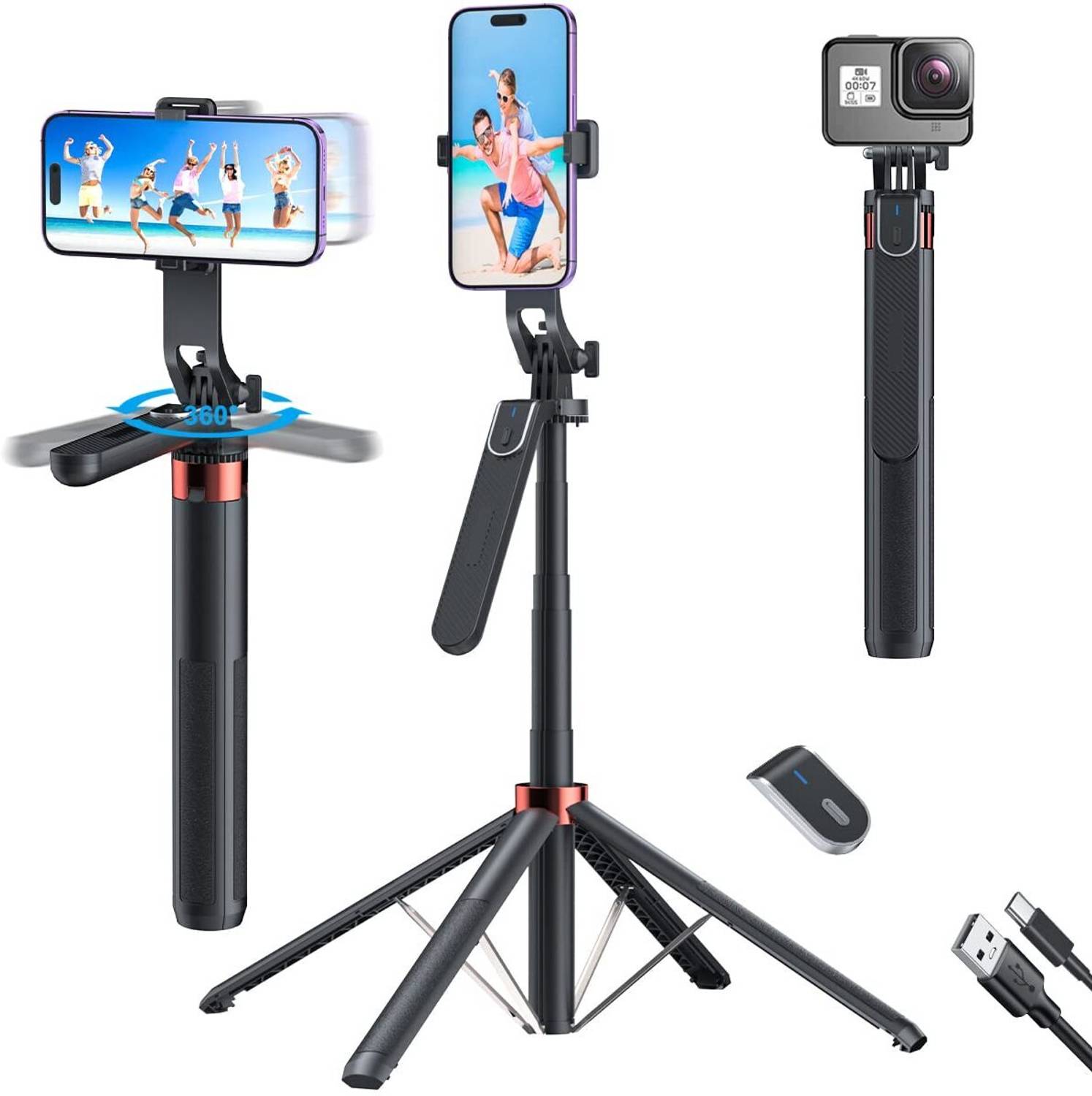 Adofys KS-10 wireless bluetooth Extendable tripod+selfie stick Tripod (Black, Supports Up to 500 g) Tripod