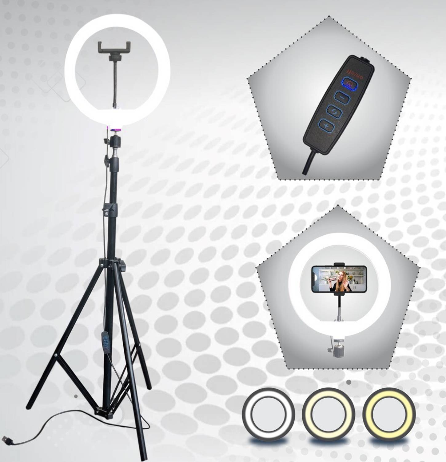 airtech 7" Metal Tripod with 10" LED Ring Light - Image 1