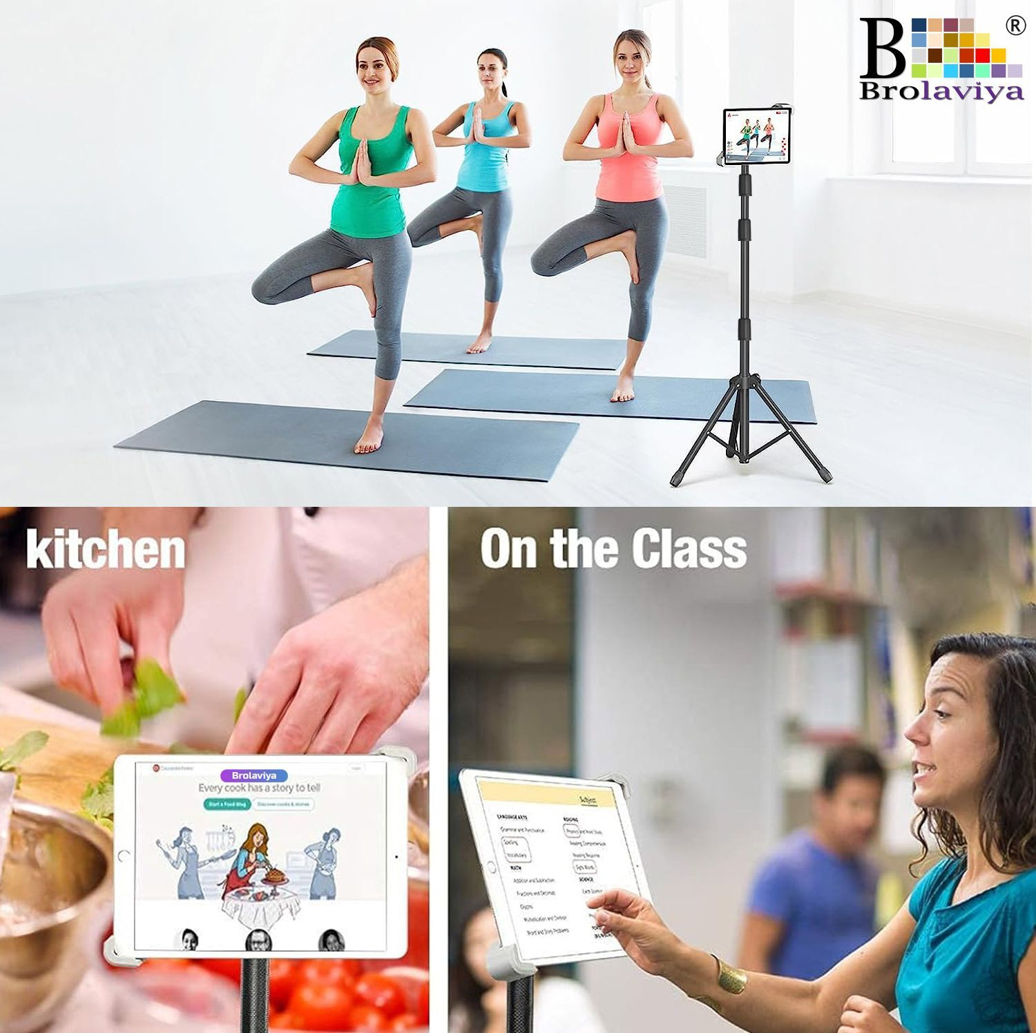Image of BROLAVIYA Tablet Tripod Floor Stand for Home,Office,Stage for All 9.5~14.5 Diagonal inches Mobile Holder