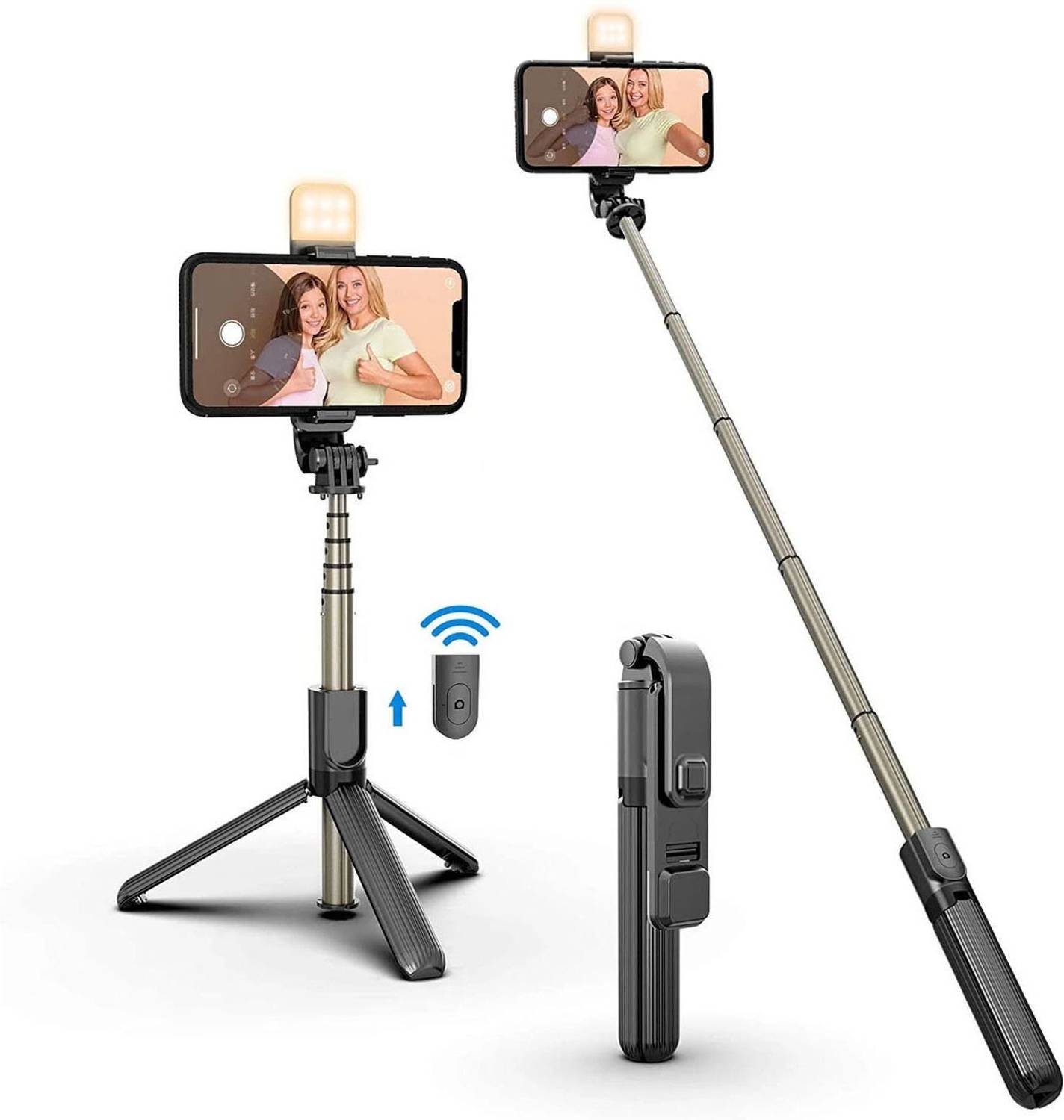 USTINE Trendy R1S Selfie Stick With Remote Light Adjustable For All Smartphones Tripod