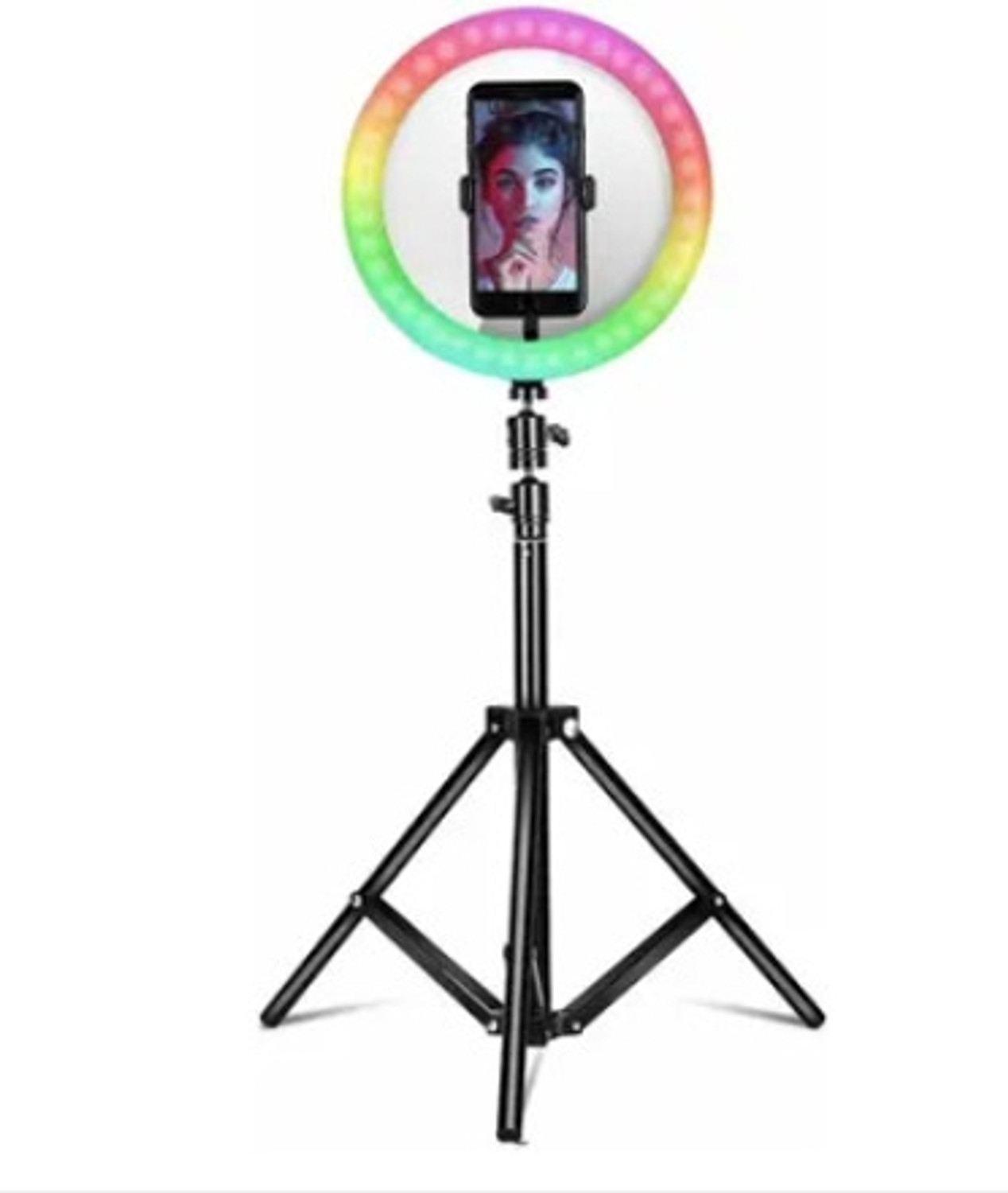 Image of TAXTURE RGB LED Ring Light with Adjustable Tripod Stand and Phone Holder Ring Flash