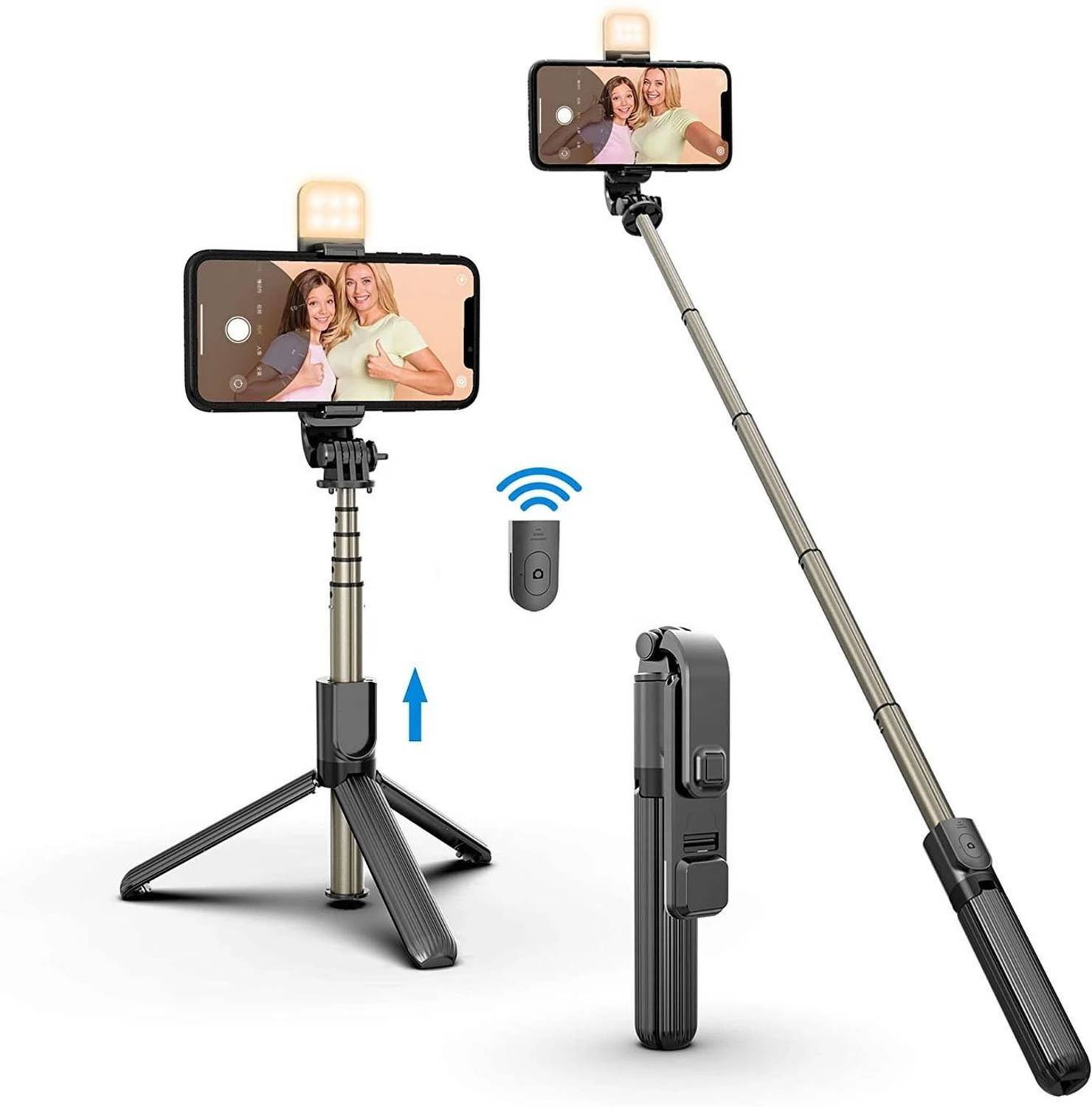 USTINE Unique R1S Selfie Stick With Remote Light Adjustable Tripod For All Smartphones Tripod