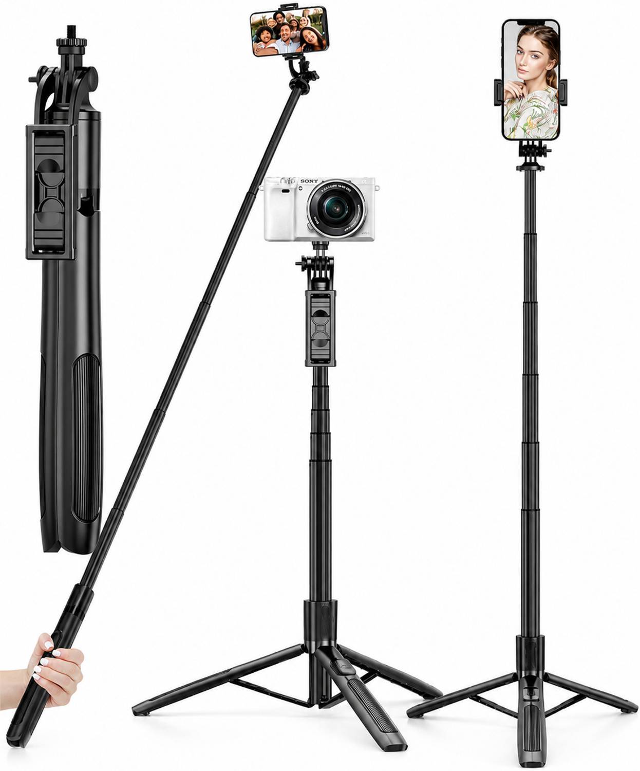 fire turtle 7FT Aluminum Selfie Stick with Tripod Stand, Remote & 360° Rotating Phone Holder Tripod