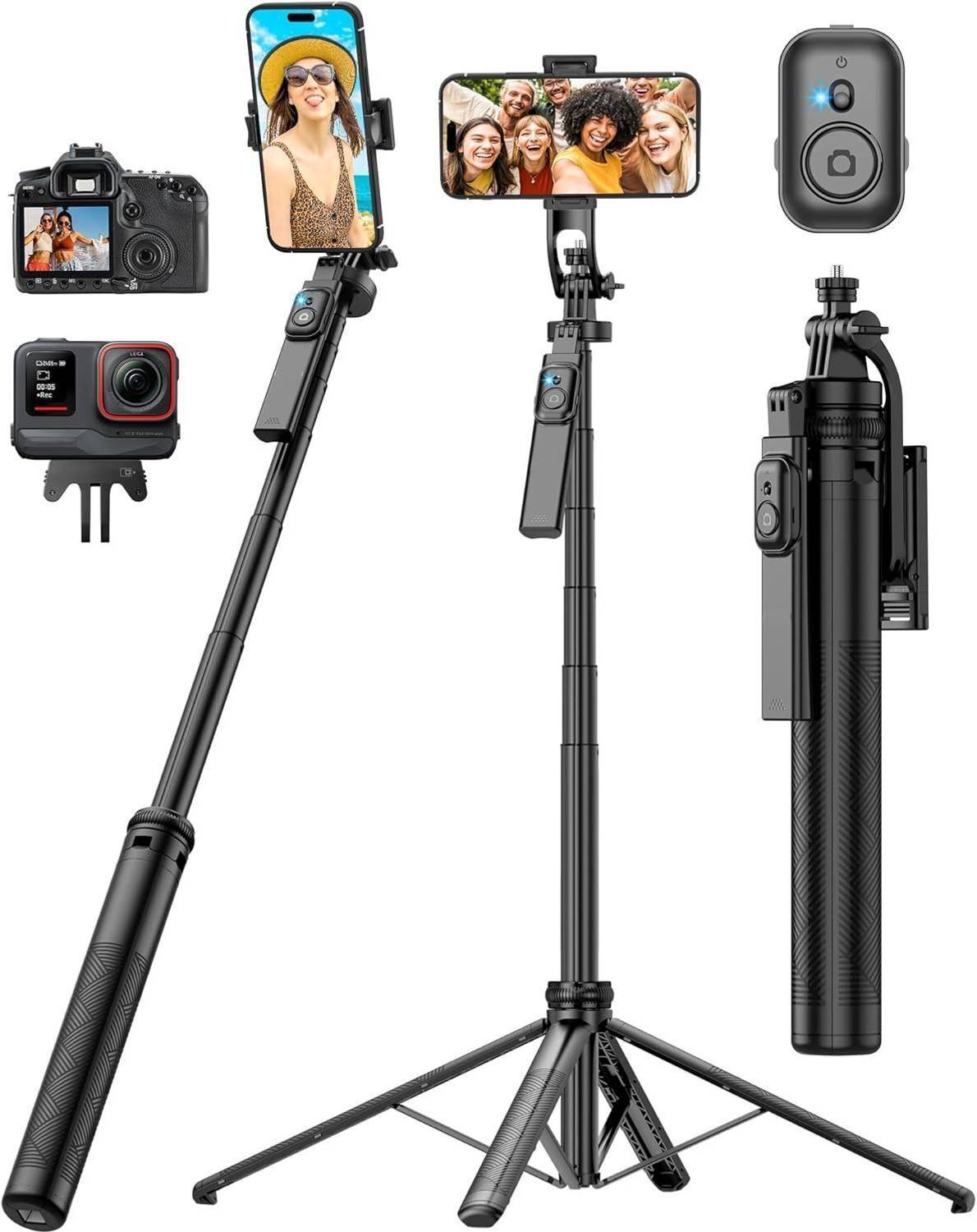 ATSolutions Selfie Stick Mobile Tripod Stand with Detachable Bluetooth Remote 6ft Long Tripod