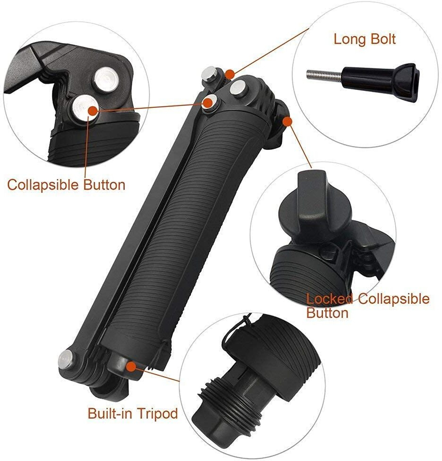 Image of sounce 3Way Monopod Grip Tripod Foldable Selfie Stick,Stabilizer Mount Holder for GoPro Monopod