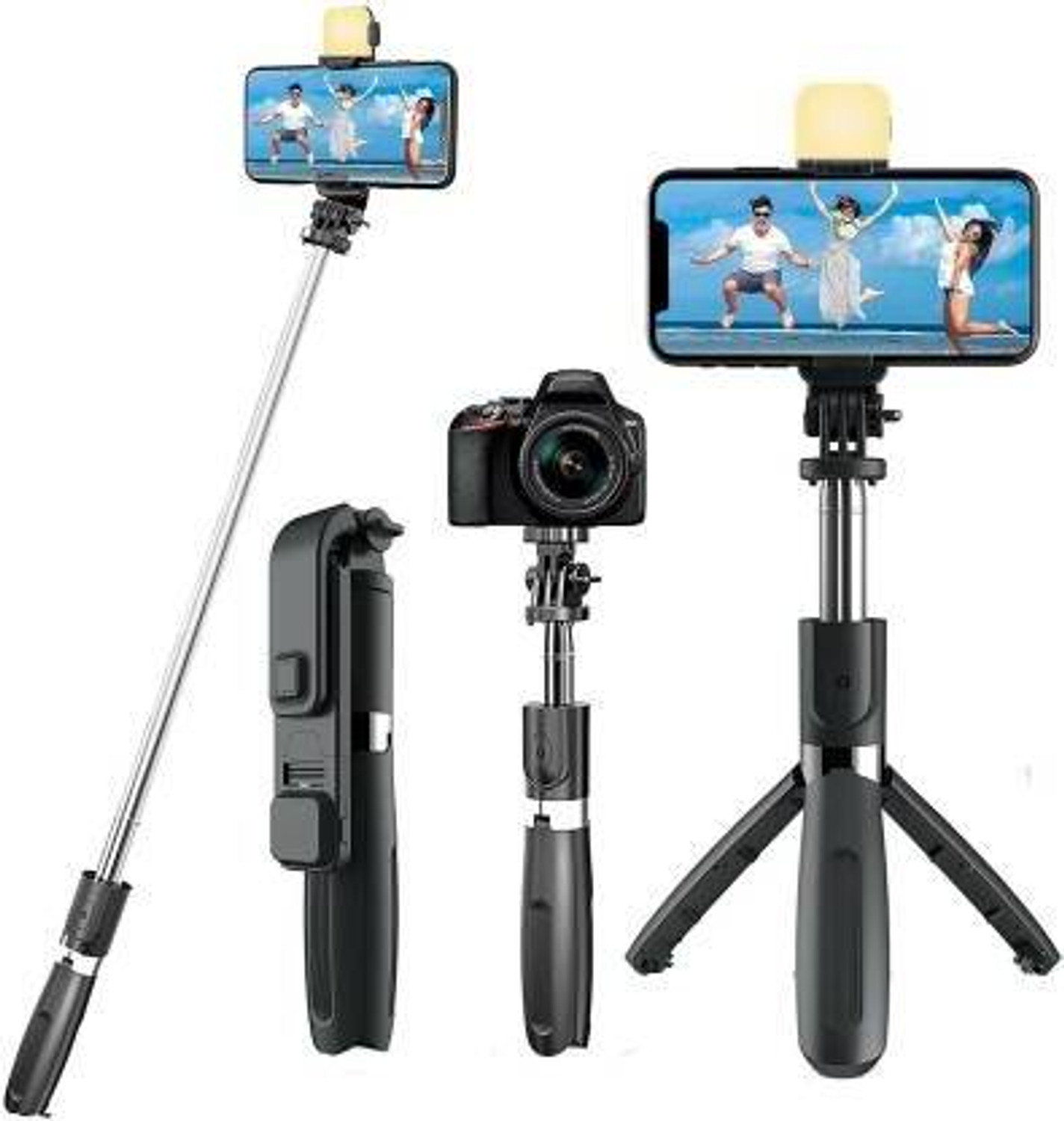 Image of ZOOMLION Portable Selfie Stick Tripod with Flash Light & Wireless Bluetooth Remote Tripod Tripod
