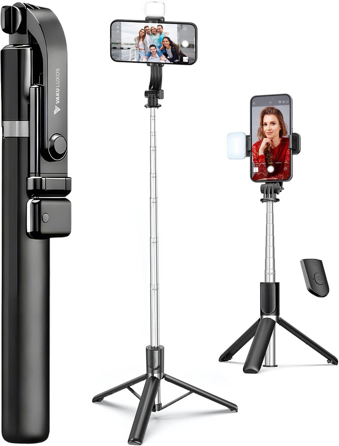Vaku Luxos Selfie Stick Tripod Stand with Fill Light & Wireless Remote Tripod