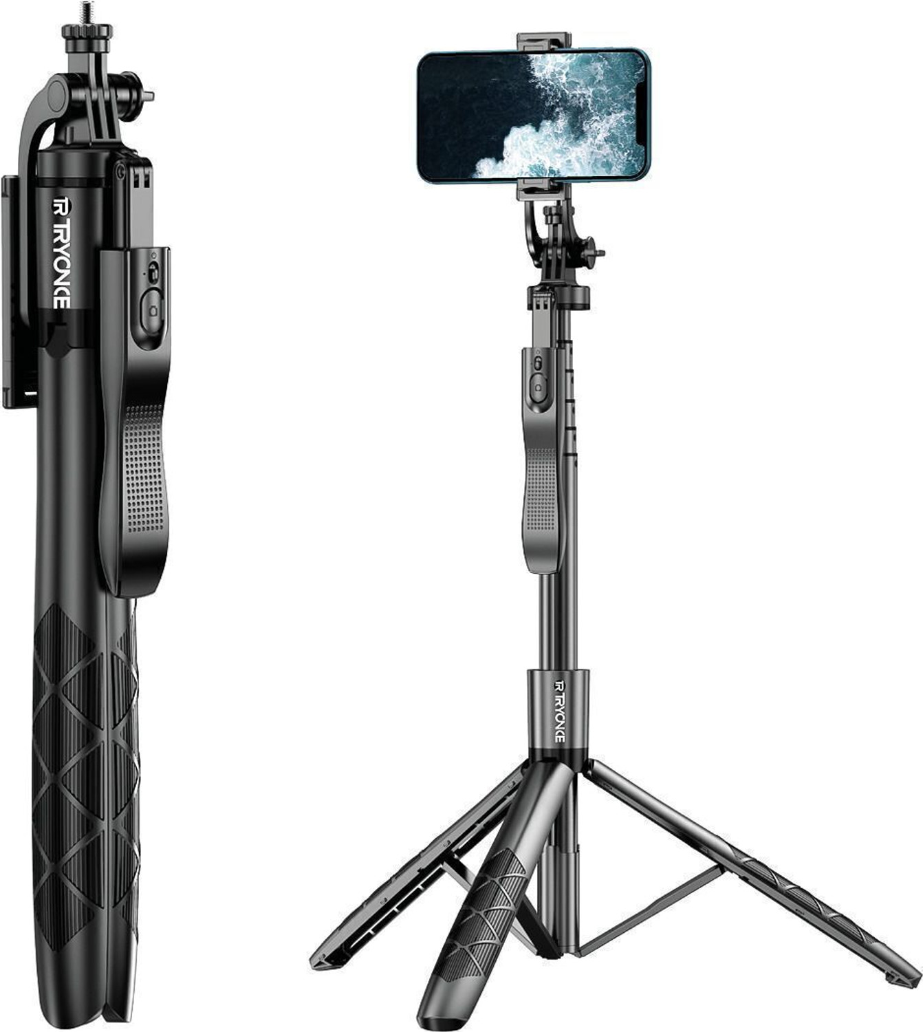 Image of Tryonce 4-in-1 Selfie Stick Tripod 5.2 Feet Long with Stable Handle and Bluetooth Remote Tripod
