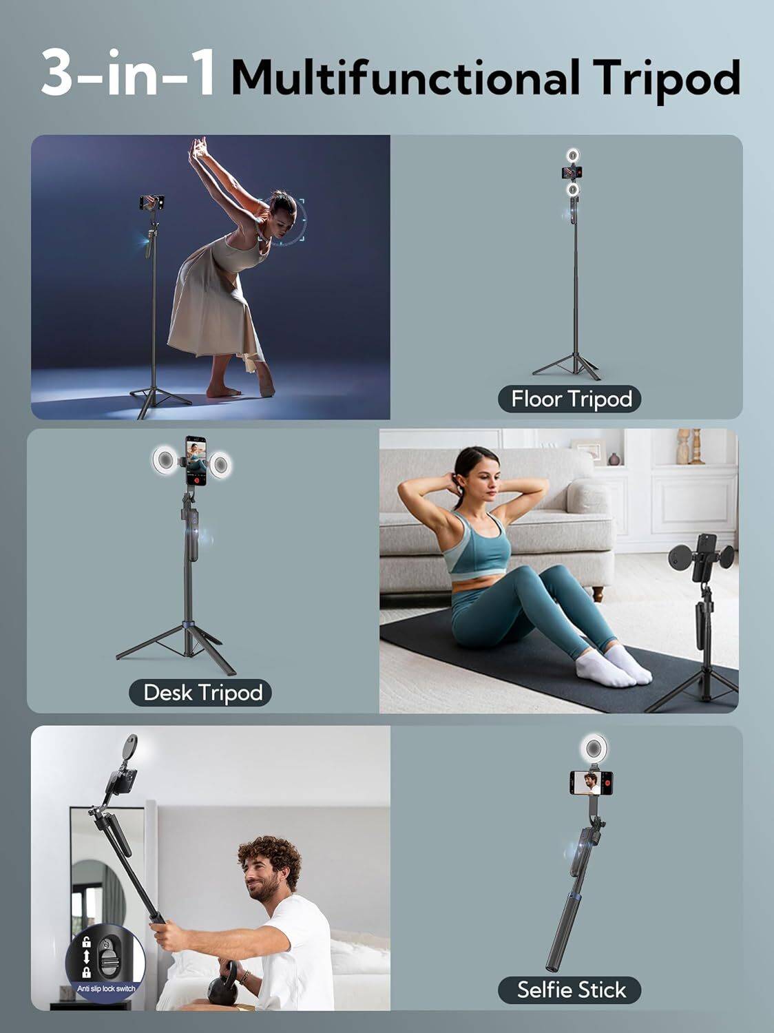 FKU ES-B181K 1.8M AI Selfie Stick with Light - Image 5