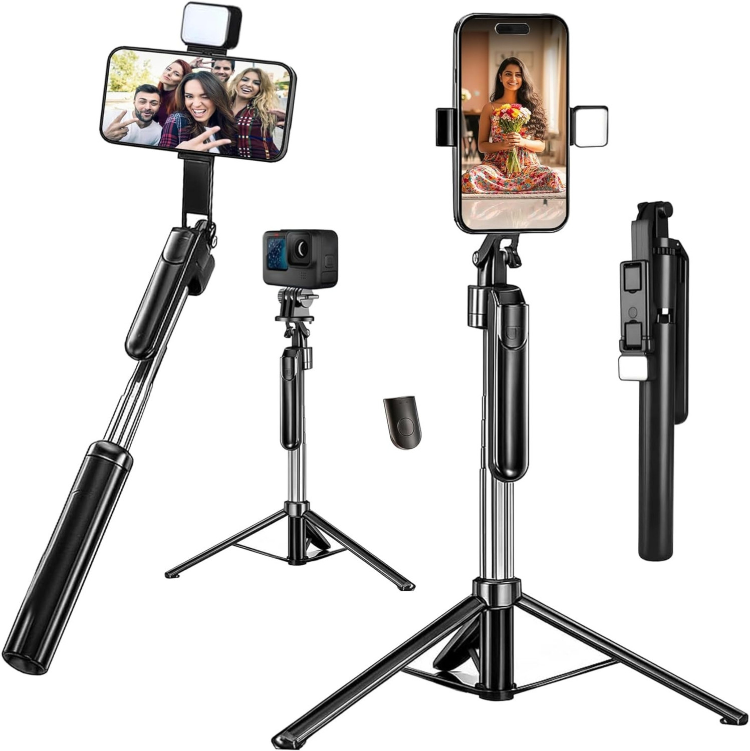 Image of Flipkart SmartBuy R16S 67-Inch Tripod Stand with Bluetooth Remote, LED Light, 360 Rotation Holder Tripod
