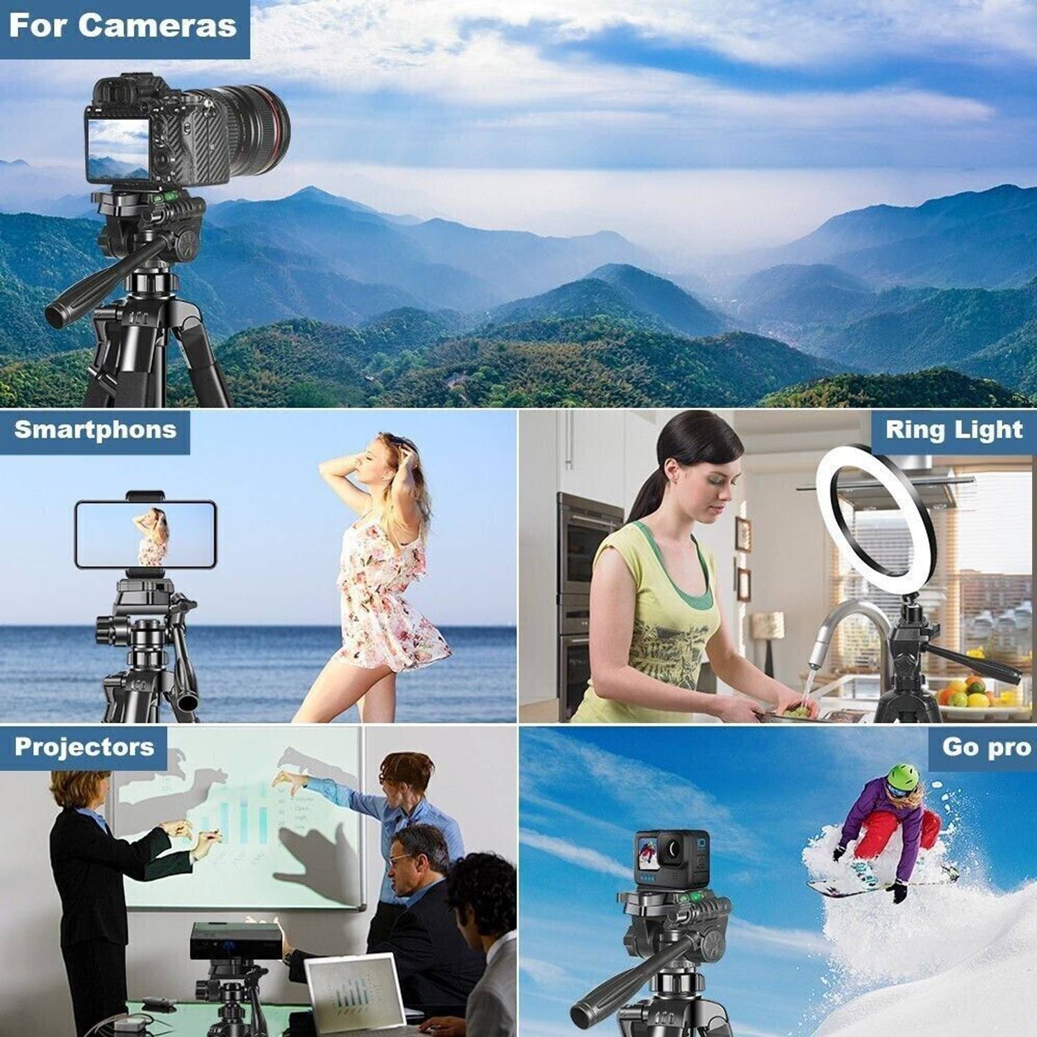 Adofys 70” Aluminium Camera Tripod with Bag and Phone Holder - Image 5