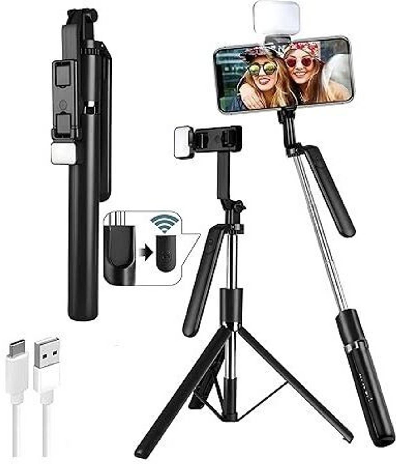 SansyStore R16S Foldable Tripod Selfie Stick with LED Lighting Tripod