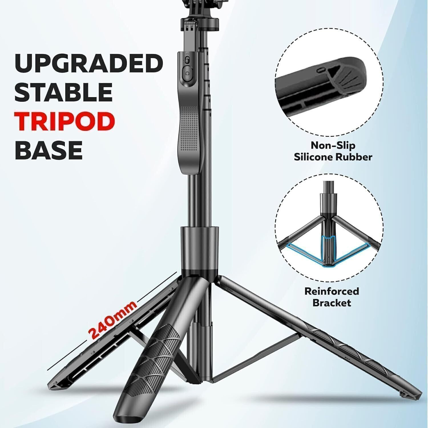 Image of Tryonce 4-in-1 Selfie Stick Tripod 5.2 Feet Long with Stable Handle and Bluetooth Remote Tripod