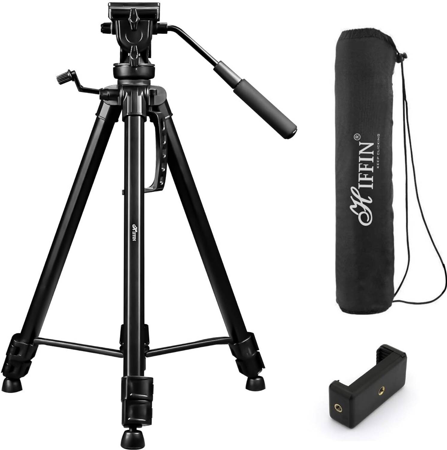 Hiffin HF 880 (65 Inch) Aluminum Light Weight Tripod | with Fluid Video Head | for DSLR & Video Cameras| Maximum Operating Height: 5.45 Feet | Maximum Load Upto: 15 kgs Tripod