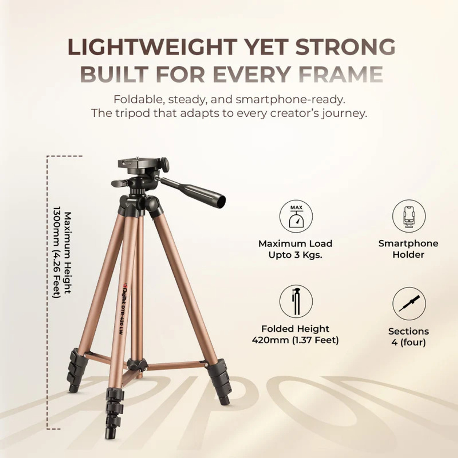 Image of DIGITEK DTR 420 LW Tripod Stand for Camera and Smartphone Tripod