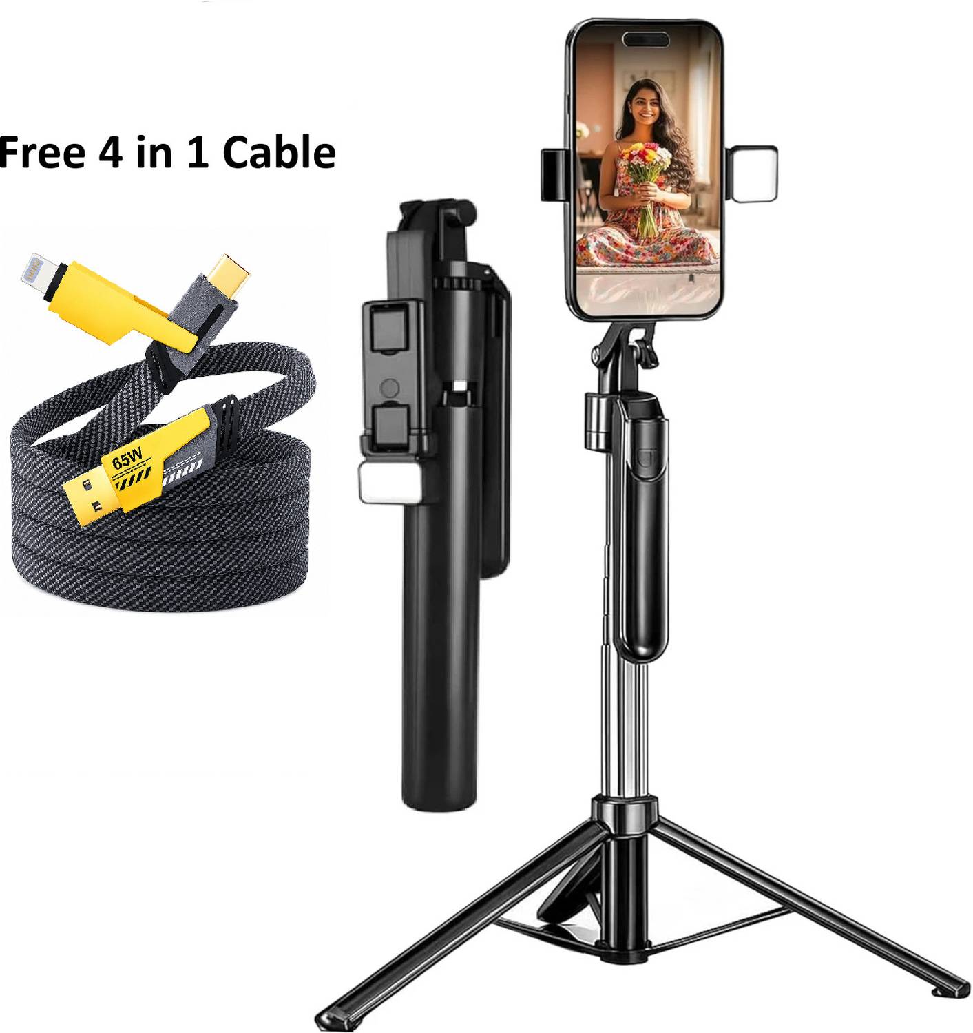 Pharaoh R16S 360° Rotating Selfie Stick Tripod with Wireless Remote and Single Flash Tripod