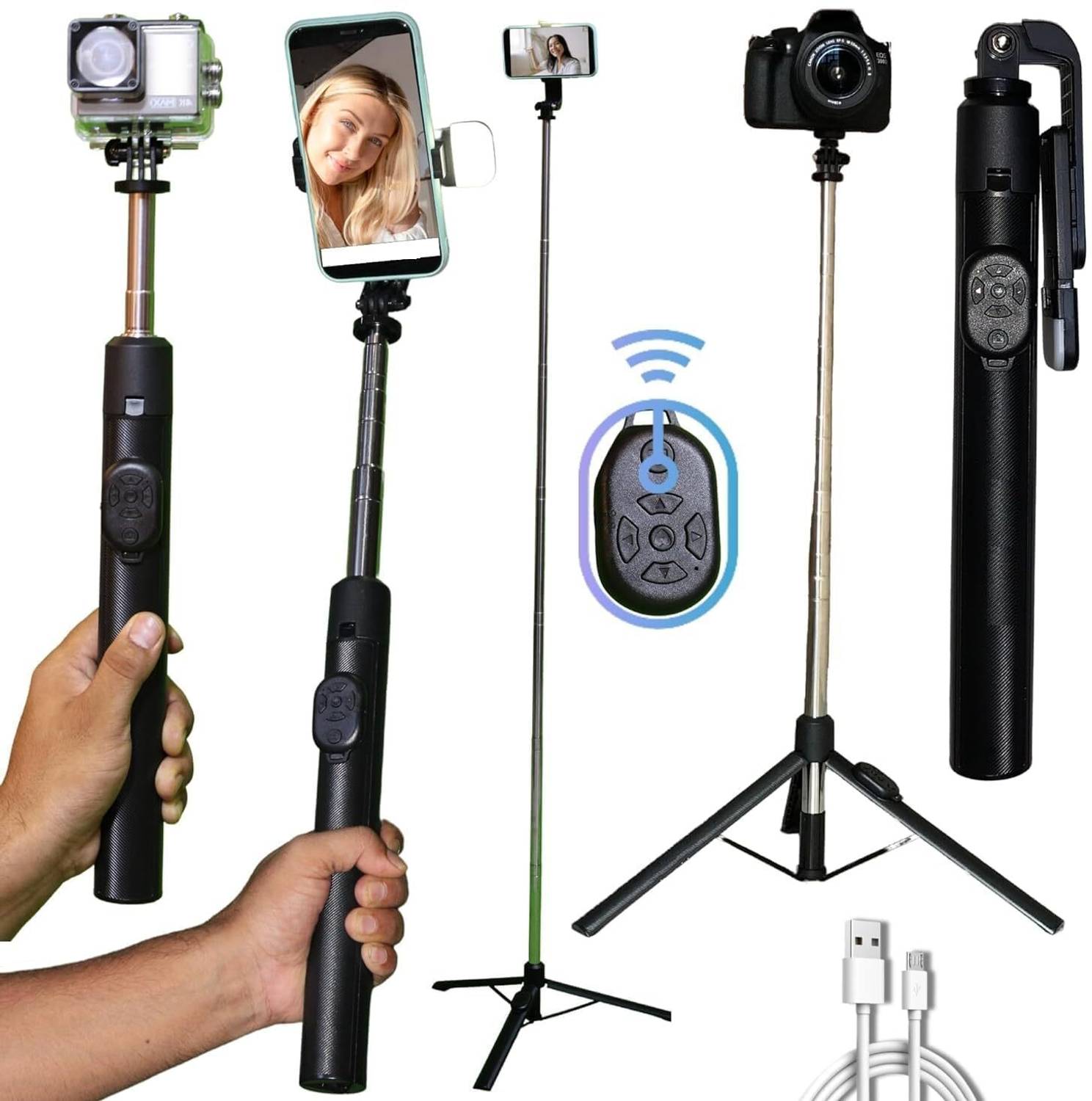 ANY KART super long selfi stick tripod 31-170cm 360°Selfie Stick with BT Remote Tripod