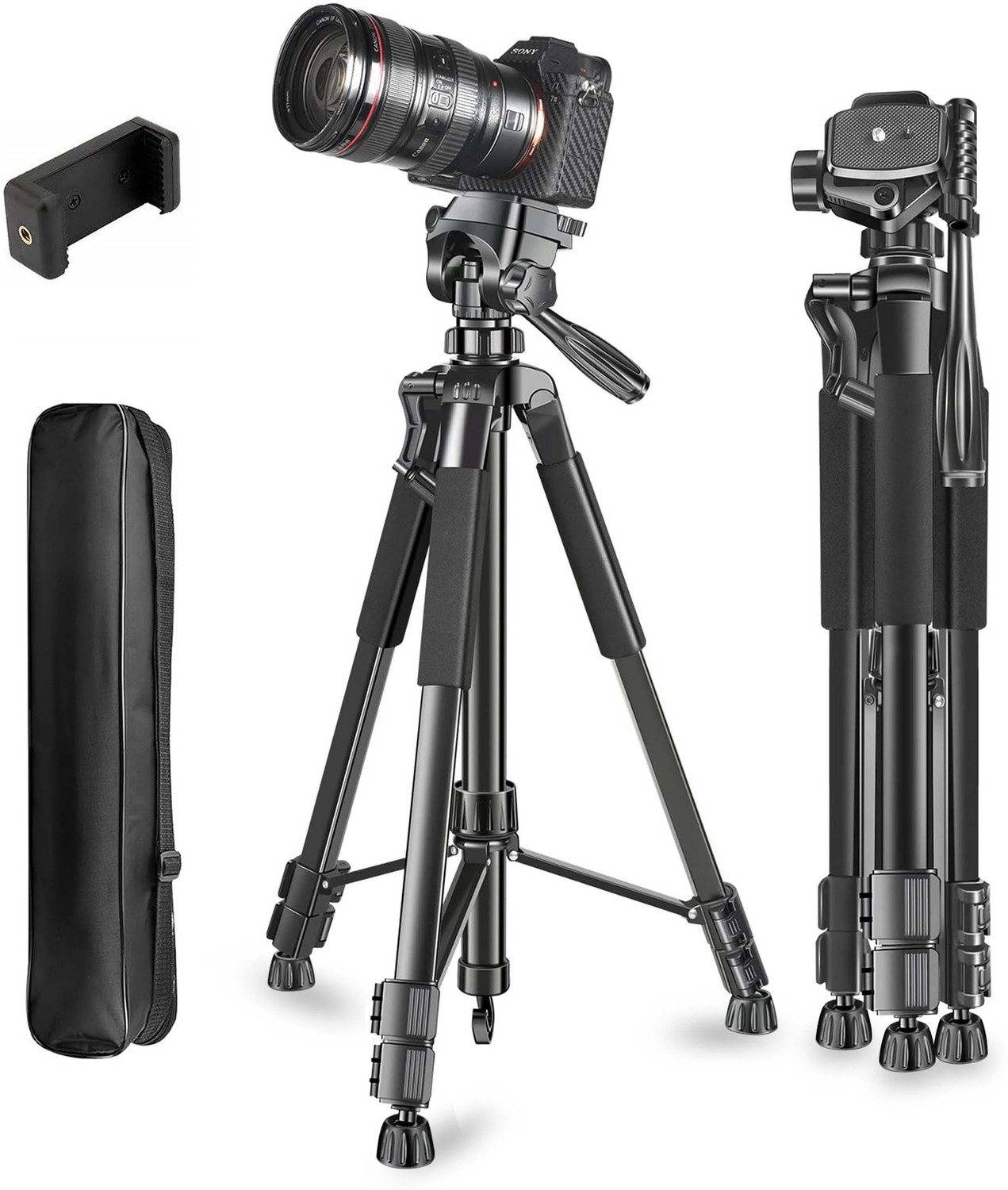 Image of Adofys 70 inch Aluminium Camera Tripod with Travel Bag and Phone Holder Tripod