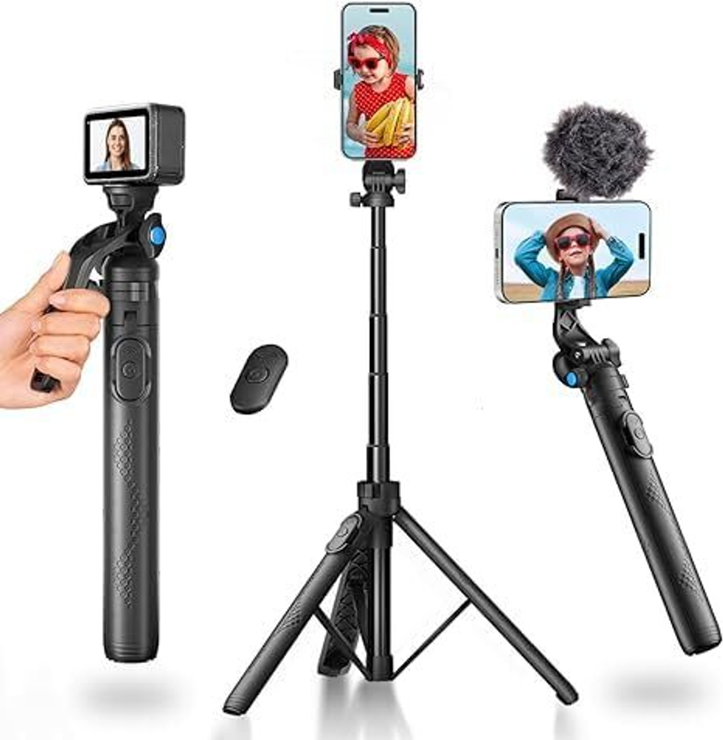 Image of Hiffin HST-61 1.6Meter Portable Long Tripod Selfie Stick with Wireless Remote & 3 Legs Tripod