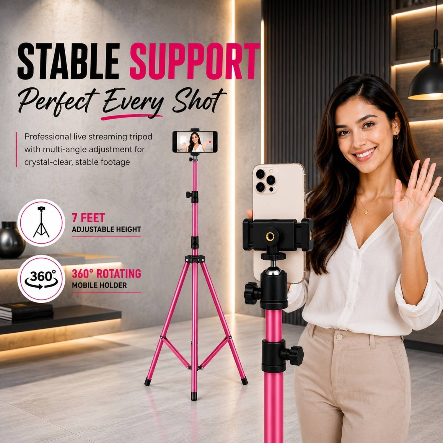 JIEMA 7 Feet Tripod Stand with Clip Holder - Image 2