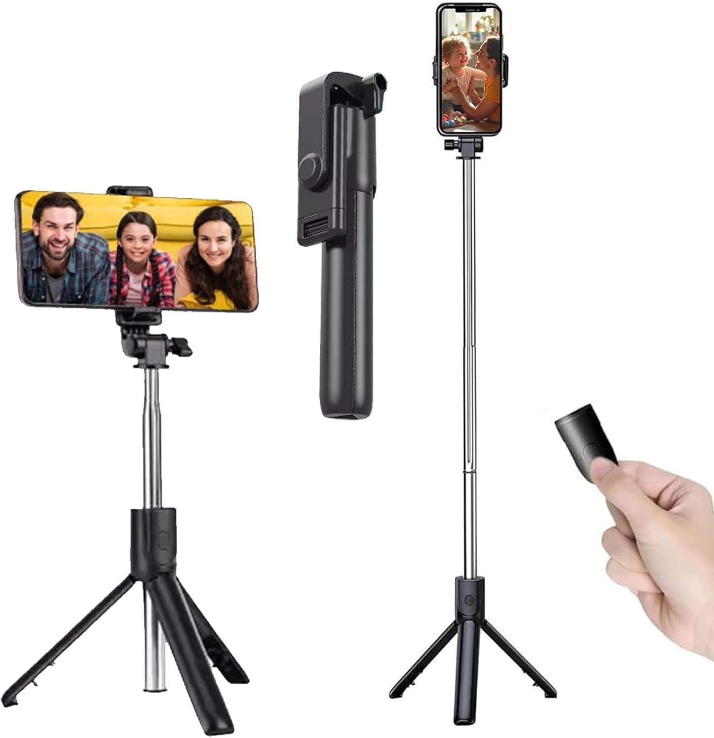 FwellT 3-in-1 Convertible Tripod, 360° Rotating Phone Holder, Bluetooth Remote1 Tripod
