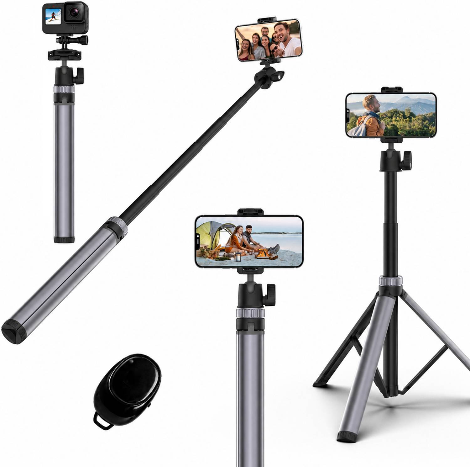 ATSolutions 4-in-1 Selfie Stick Tripod 6 Feet with Bluetooth Remote and Stable Handle Tripod