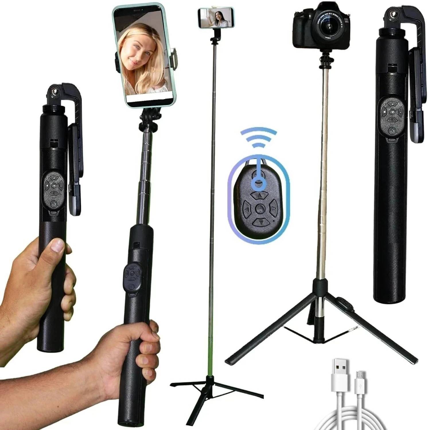 GETGETO All-in-One 170cm Selfie Stick Tripod with Remote for Vlogging & Travel Tripod, Monopod Kit, Tripod Kit